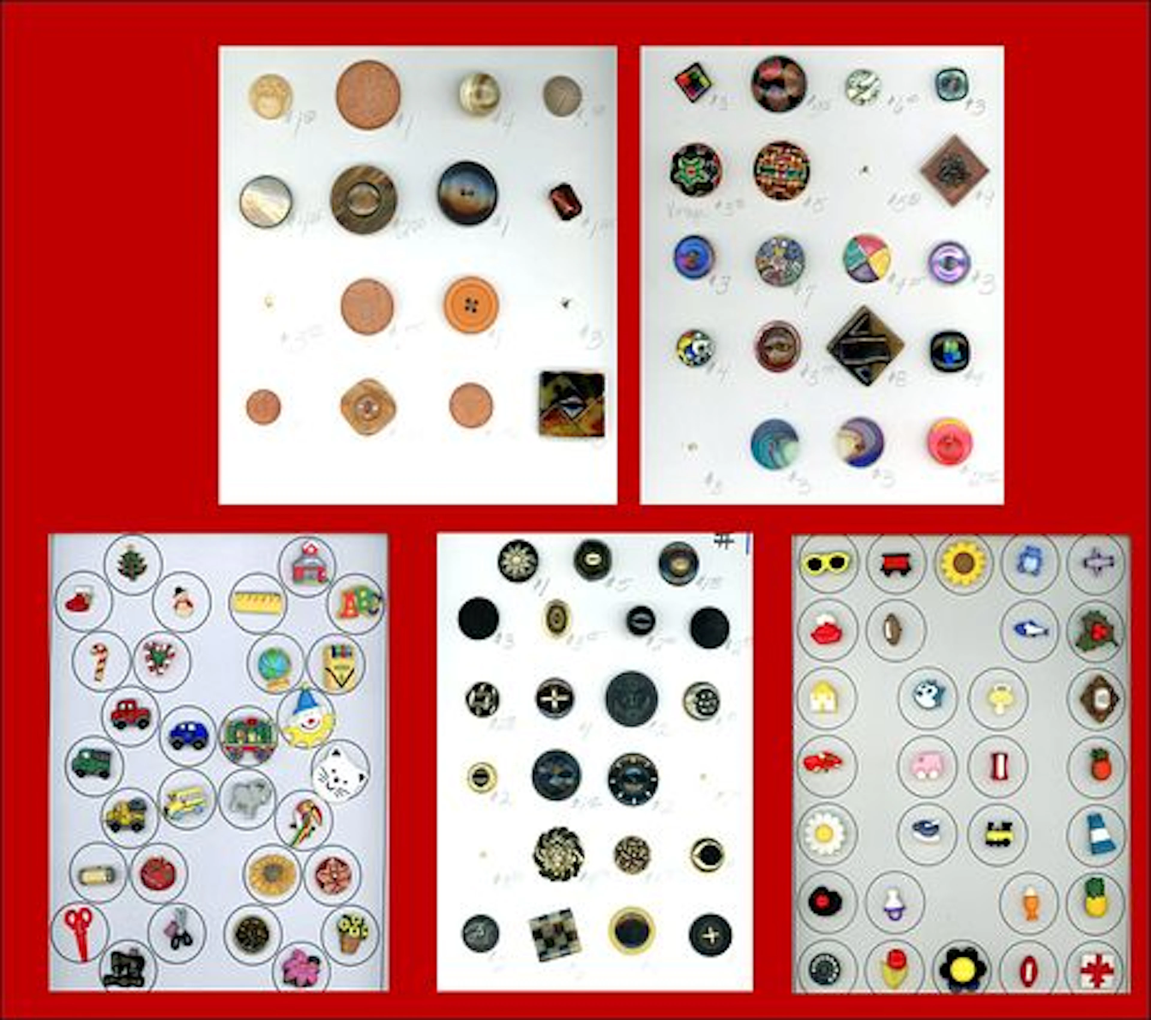 A BOX LOT INCLUDING AN ASSORTMENT OF CARDED BUTTONS