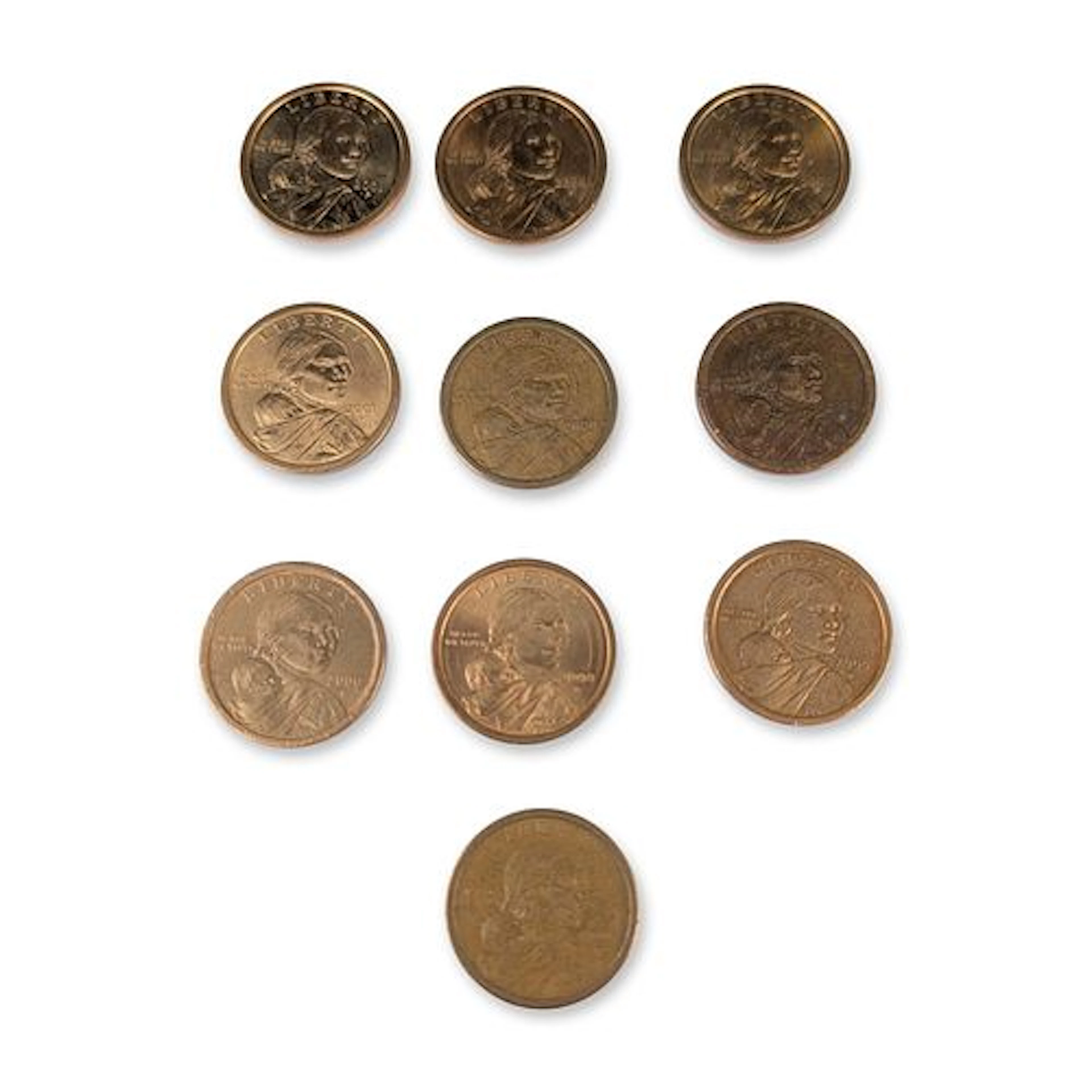 10pc 2000-P, 2001-P US Sacagawea One-Dollar Coins, Circulated