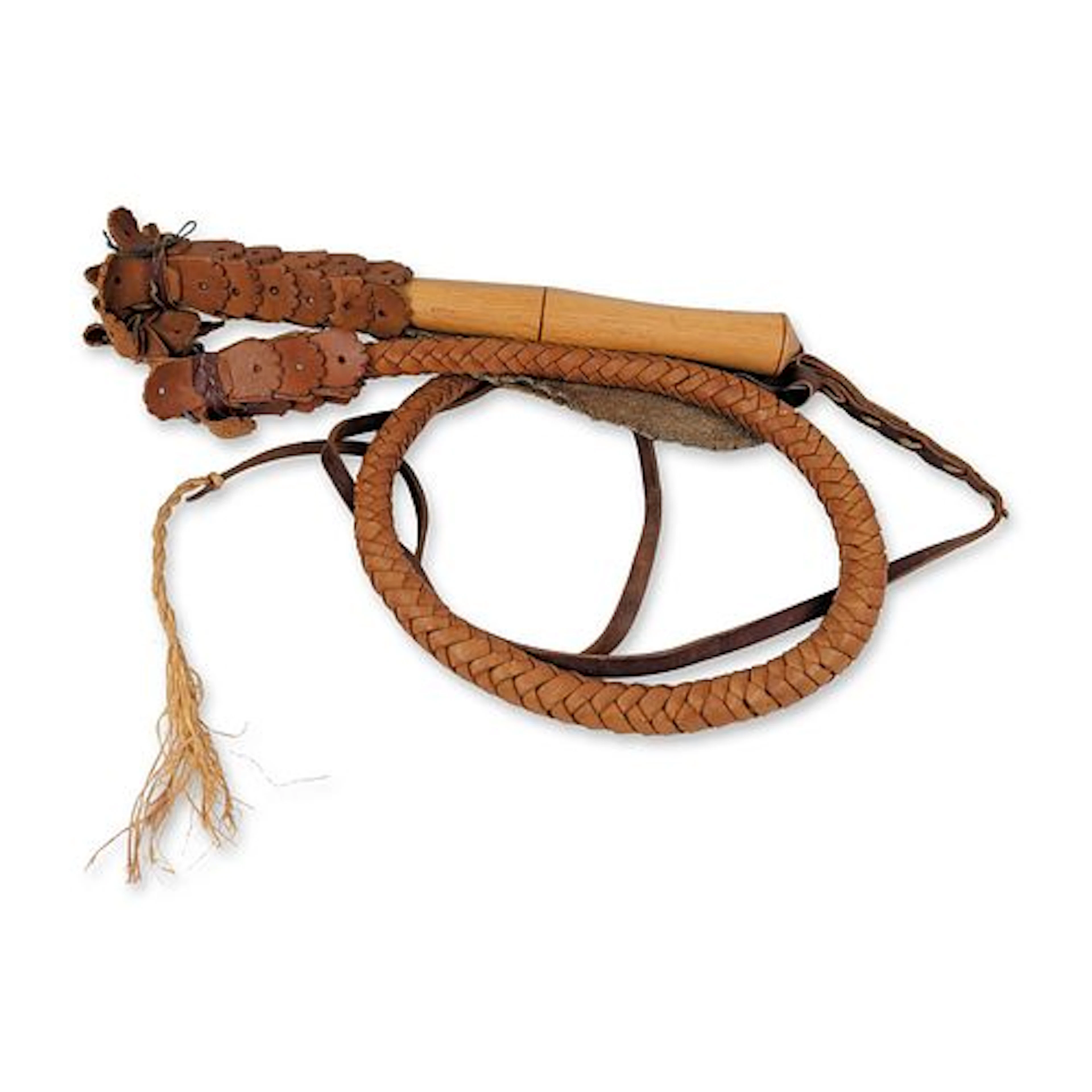 Traditional Hungarian "Karikas Ostor" Braided Leather Folk Art Display Whip