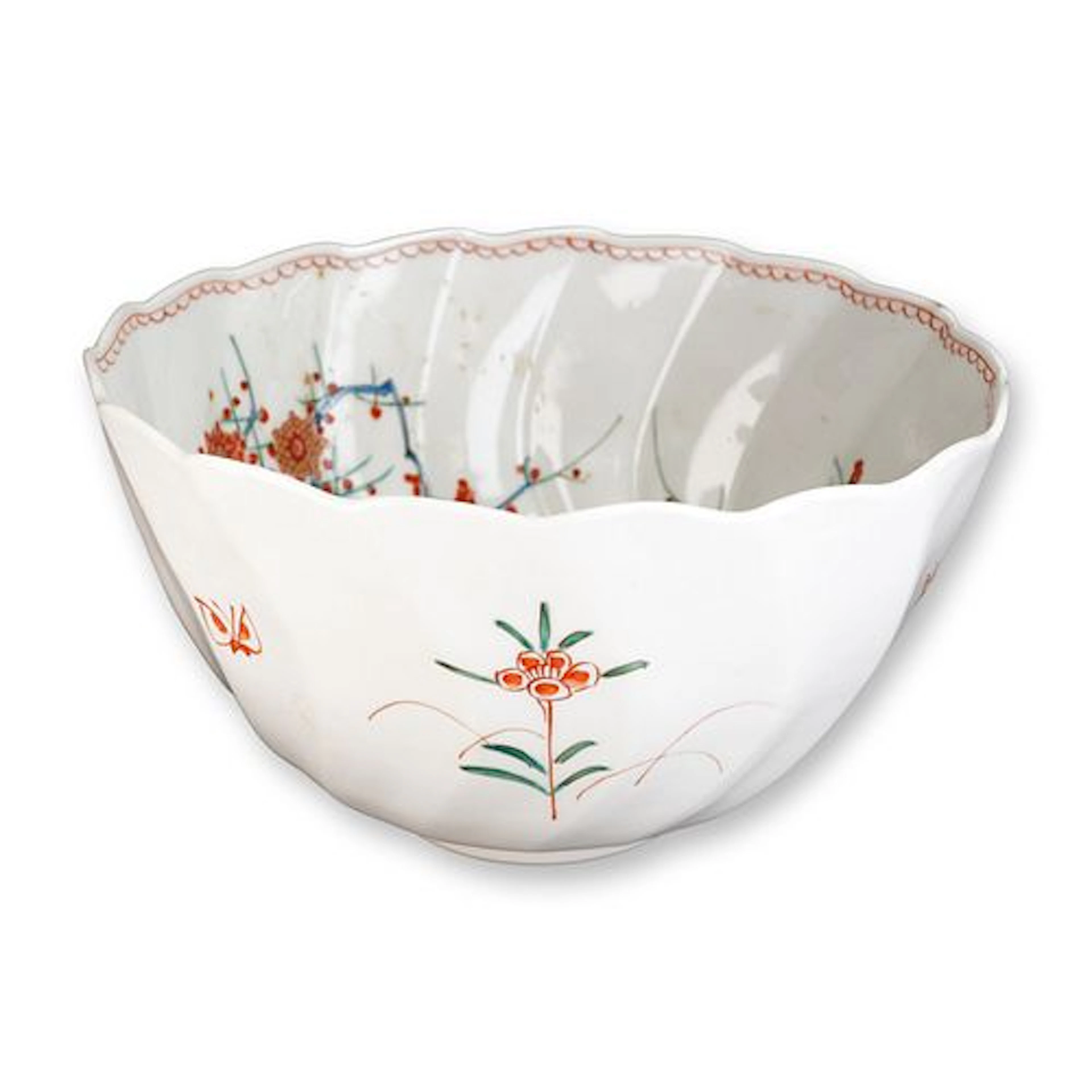 Japanese Kakiemon Porcelain Fluted Bowl Floral