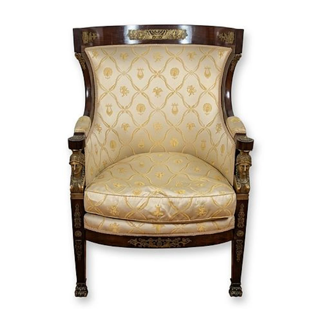 Empire Style Ormolu Mounted Mahogany Bergere Armchair