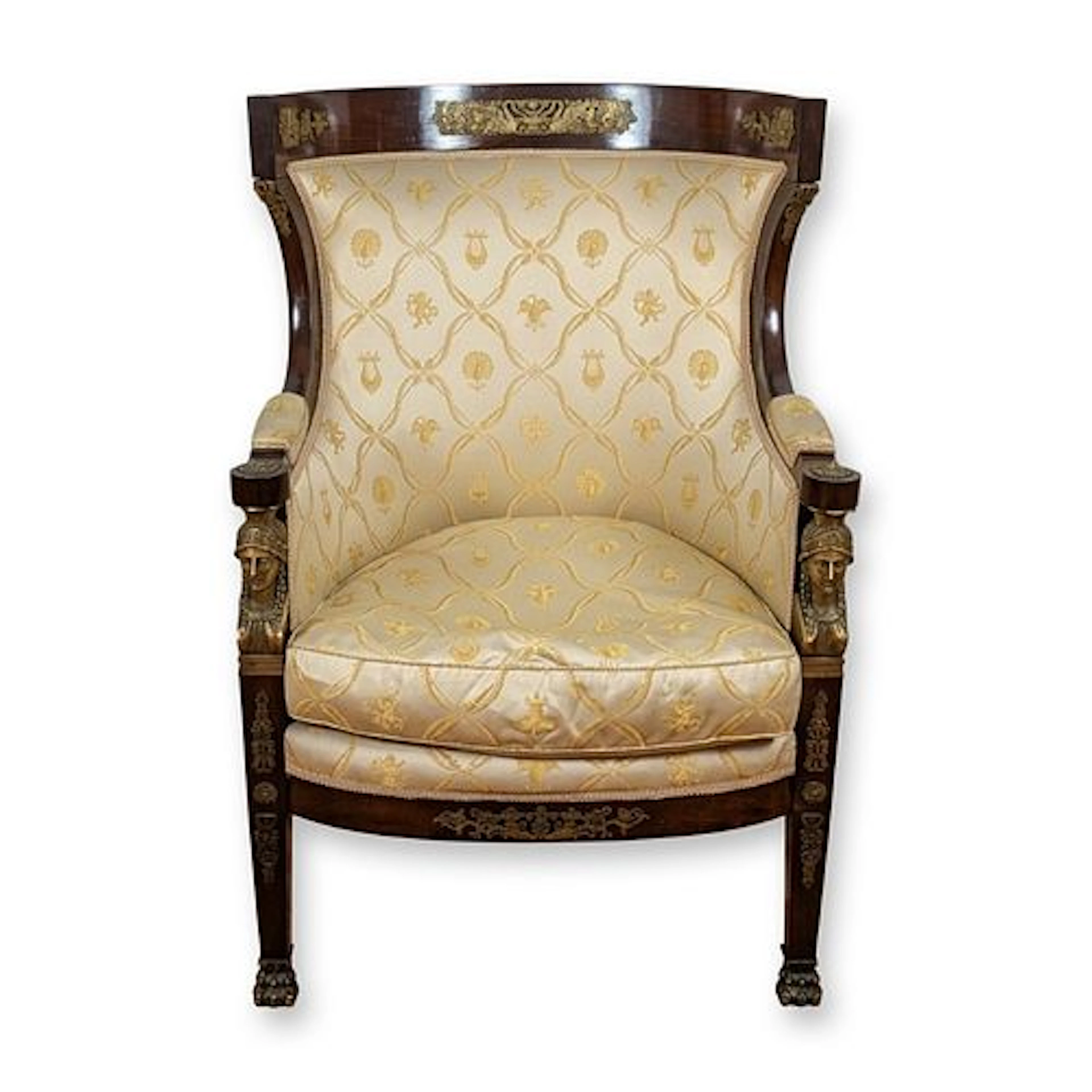 Empire Style Ormolu Mounted Mahogany Bergere Armchair