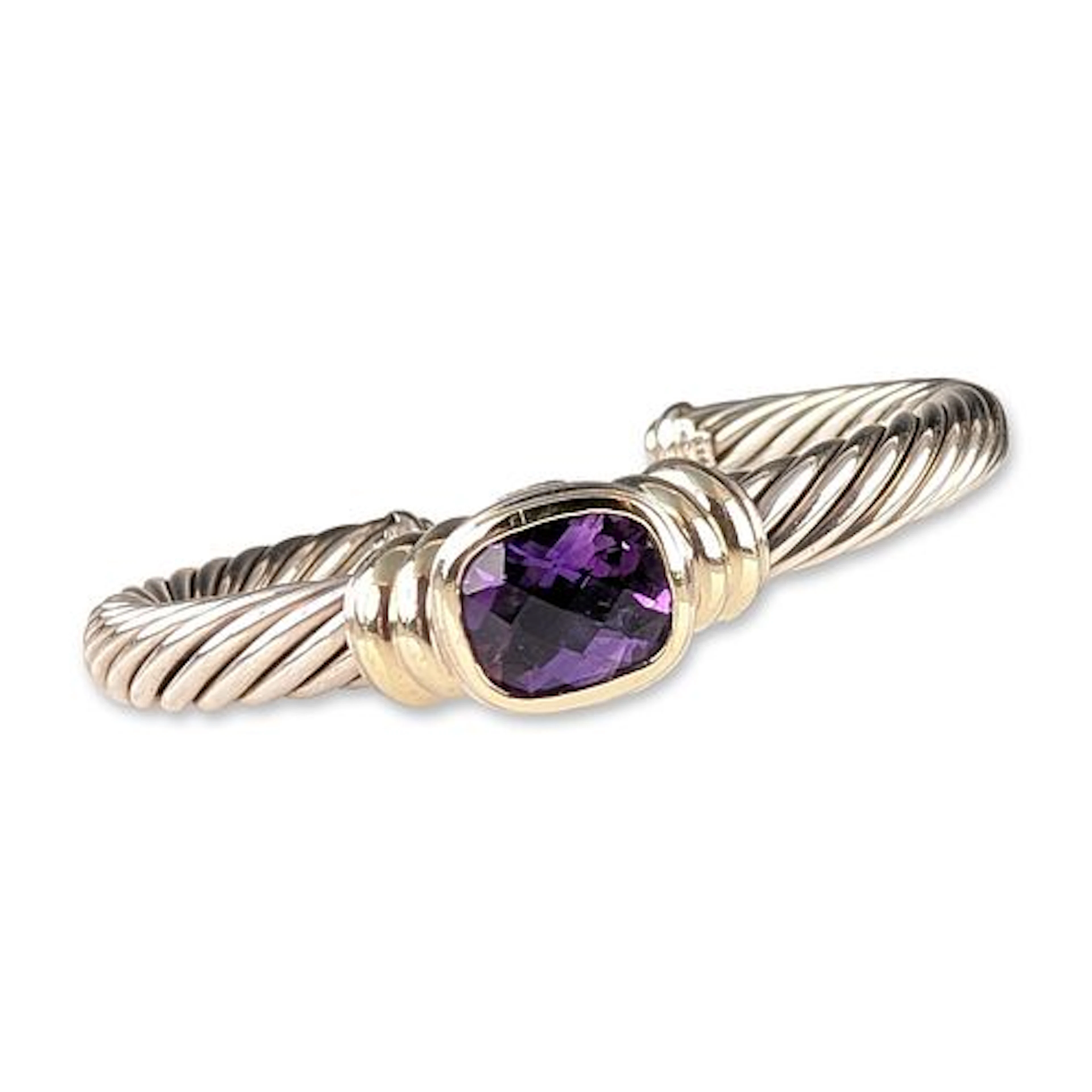 David Yurman Sterling Silver 14K Gold Amethyst Noblesse Bracelet