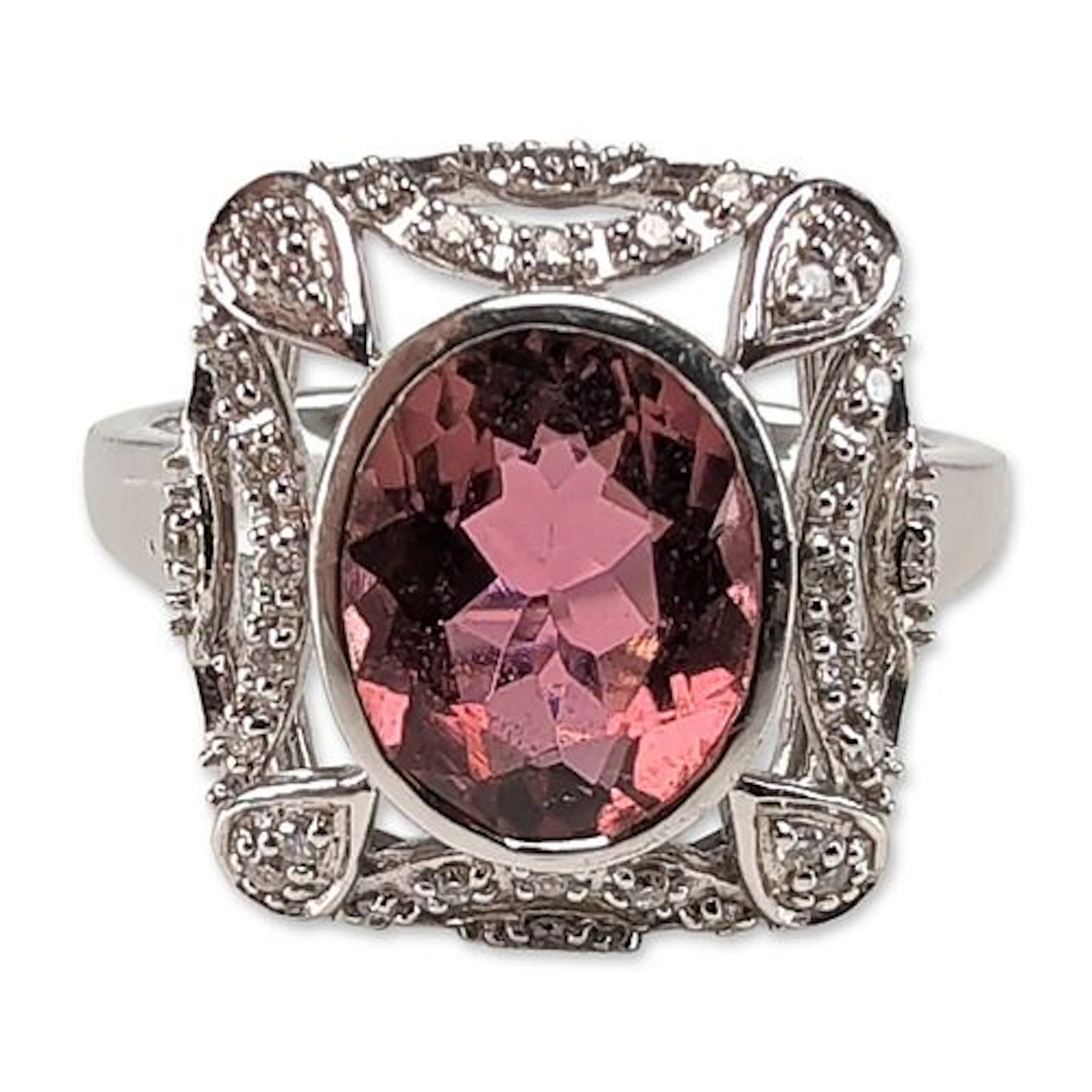 18K White Gold 1.90ct Rubellite and Diamond Ring