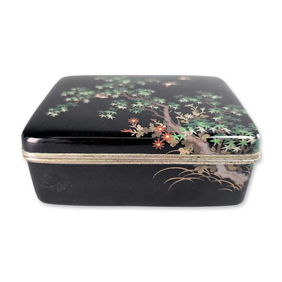 Japanese Black Lacquer Lidded Cloisonne Box