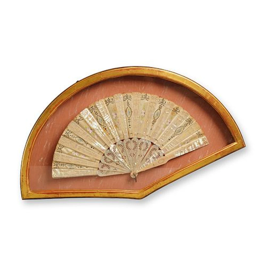 European Mother of Pearl Folding Fan with Floral Design