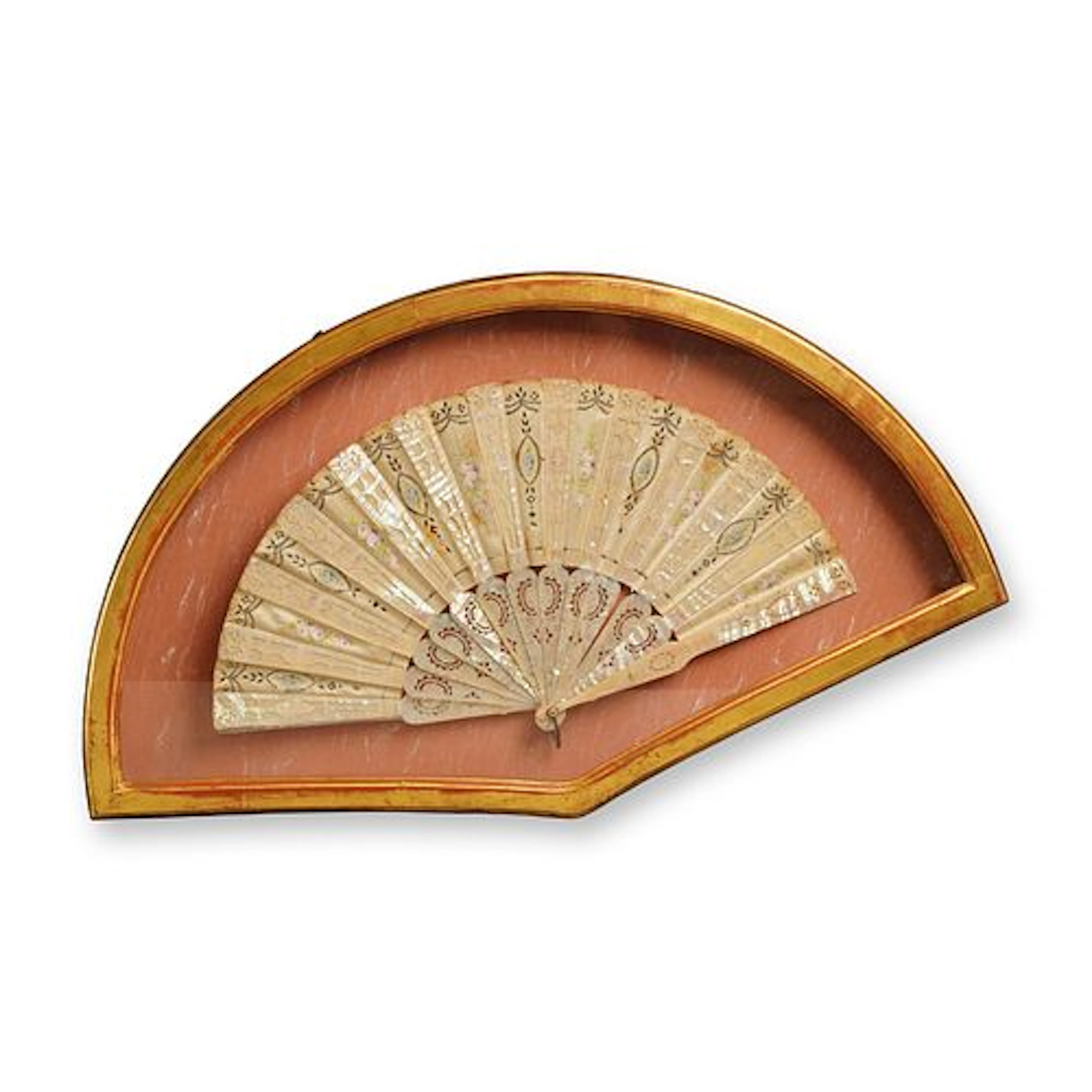 European Mother of Pearl Folding Fan with Floral Design