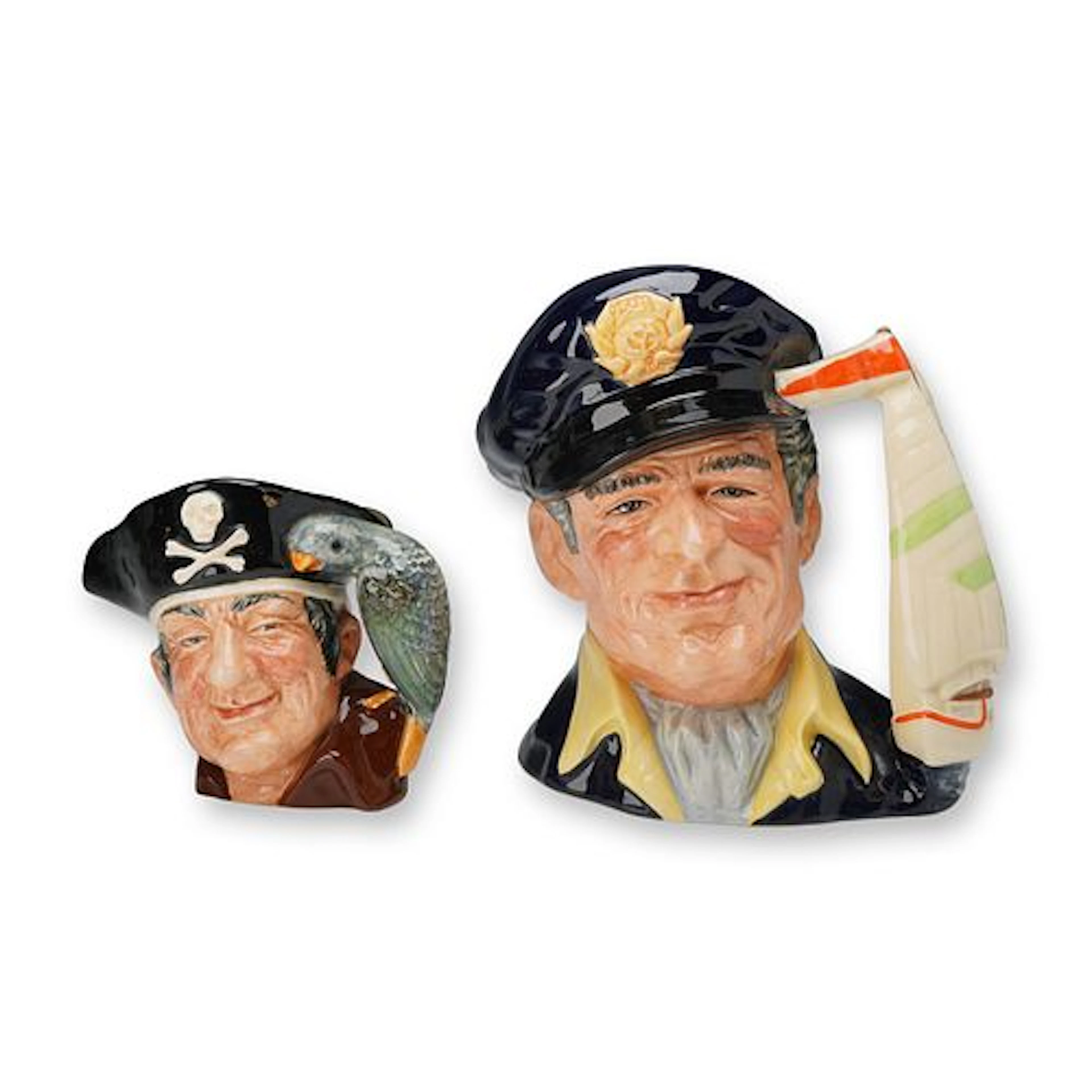 2pc Royal Doulton Small and Large Character Jugs, Long John Silver