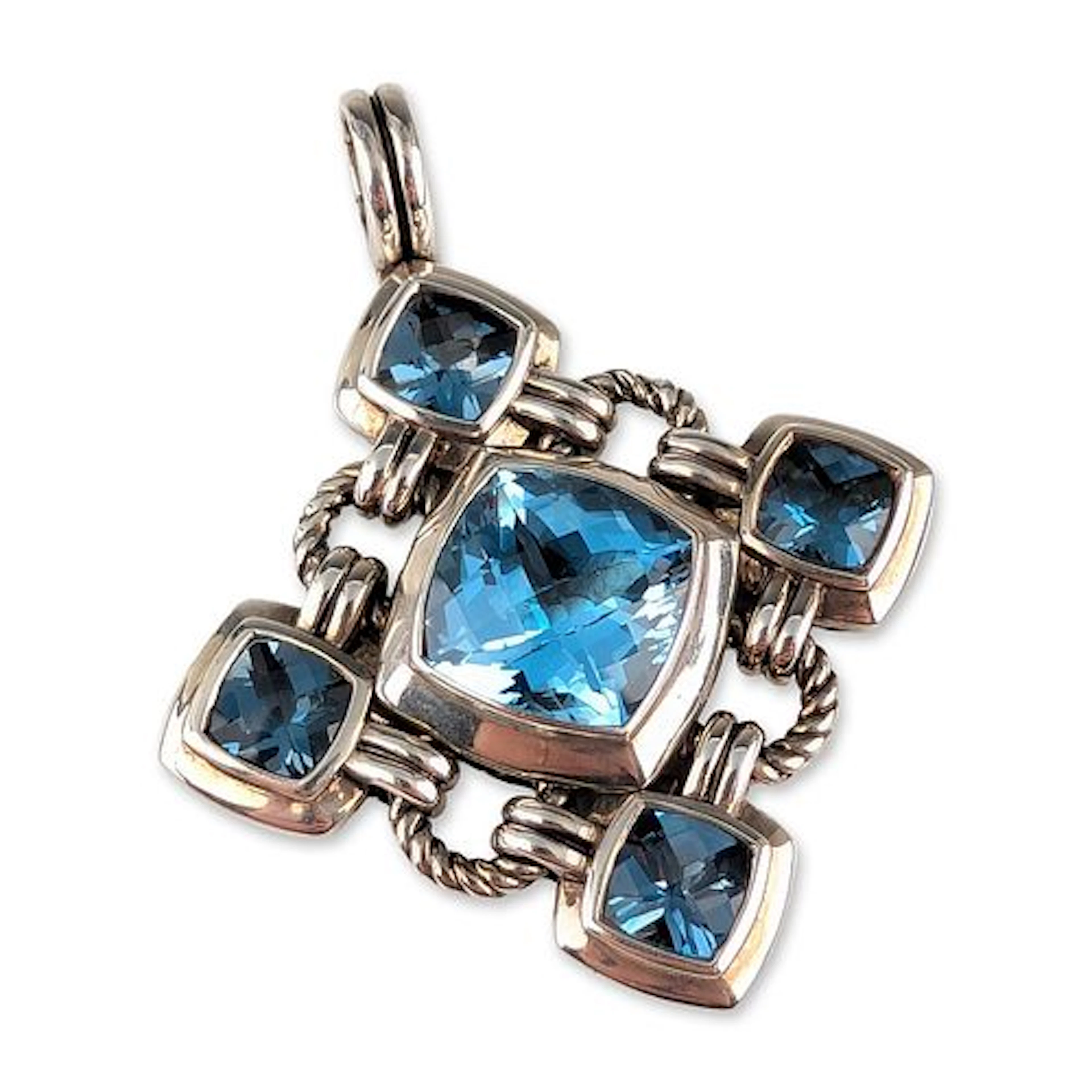 David Yurman Sterling Silver Renaissance Blue Topaz Pendant