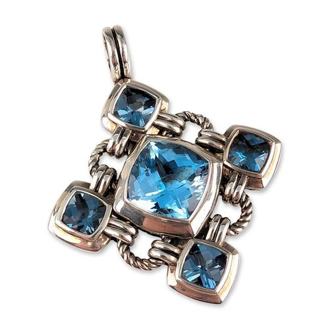 David Yurman Sterling Silver Renaissance Blue Topaz Pendant