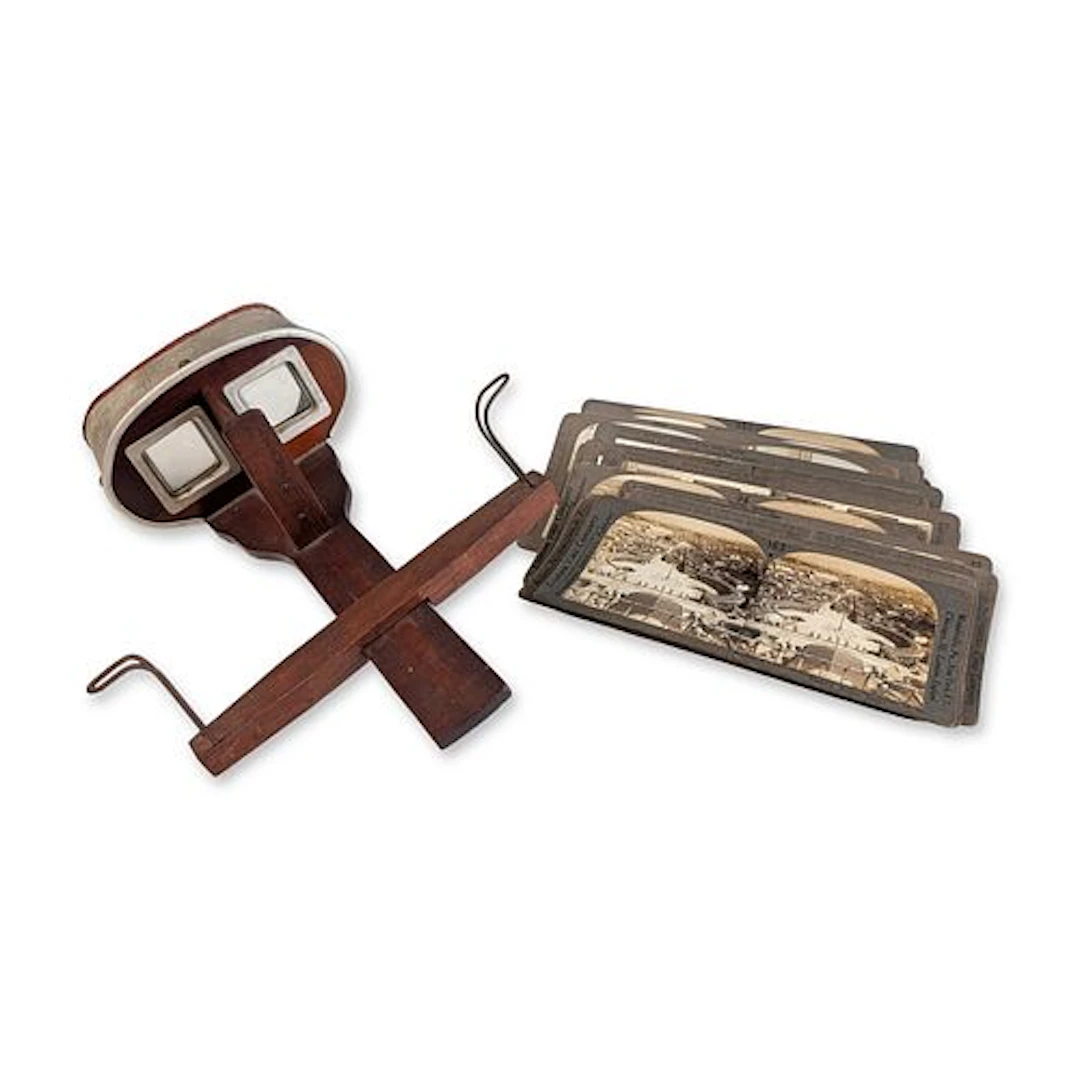 21pc H.C. White Co. Wooden Stereoscope and Stereoview Card Collection