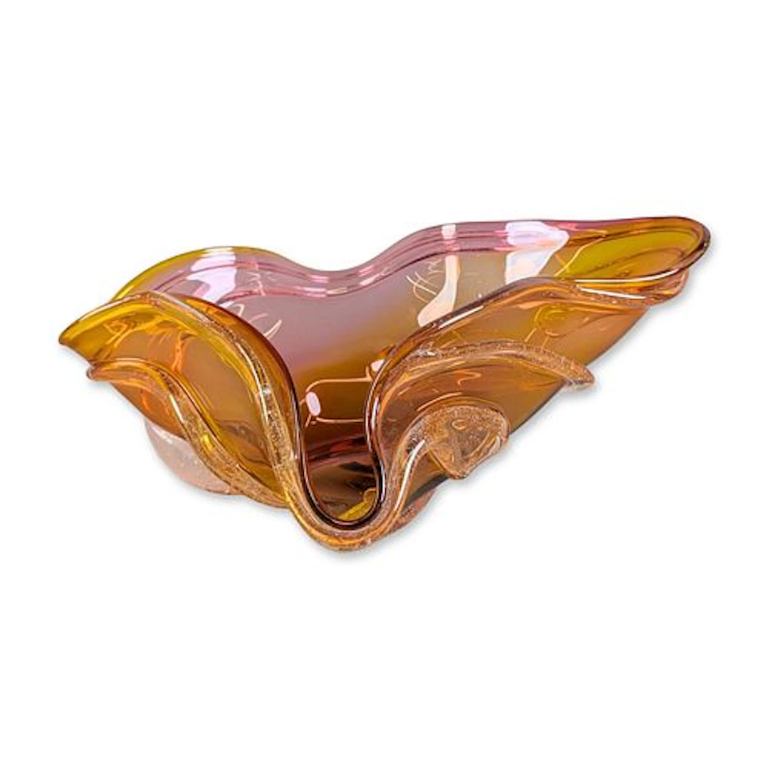 Large Sommerso Freeform Art Glass Centerpiece Bowl