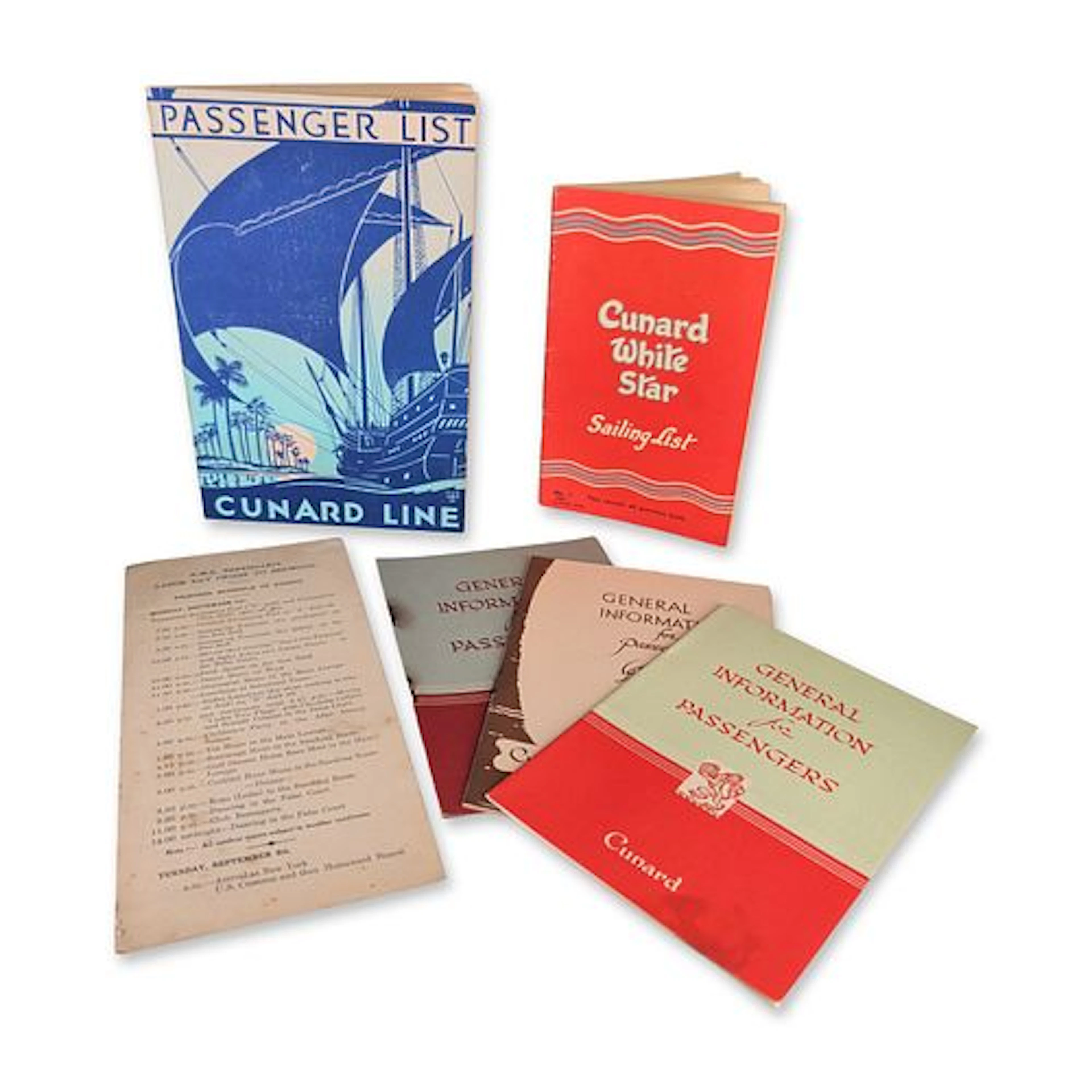 5pc Cunard 1930s Steamship Travel Ephemera Collection of