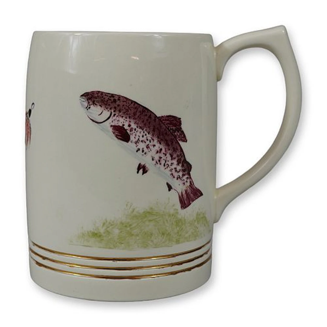 Wedgwood Hand-Painted Creamware Fly Fishing Tankard Signed