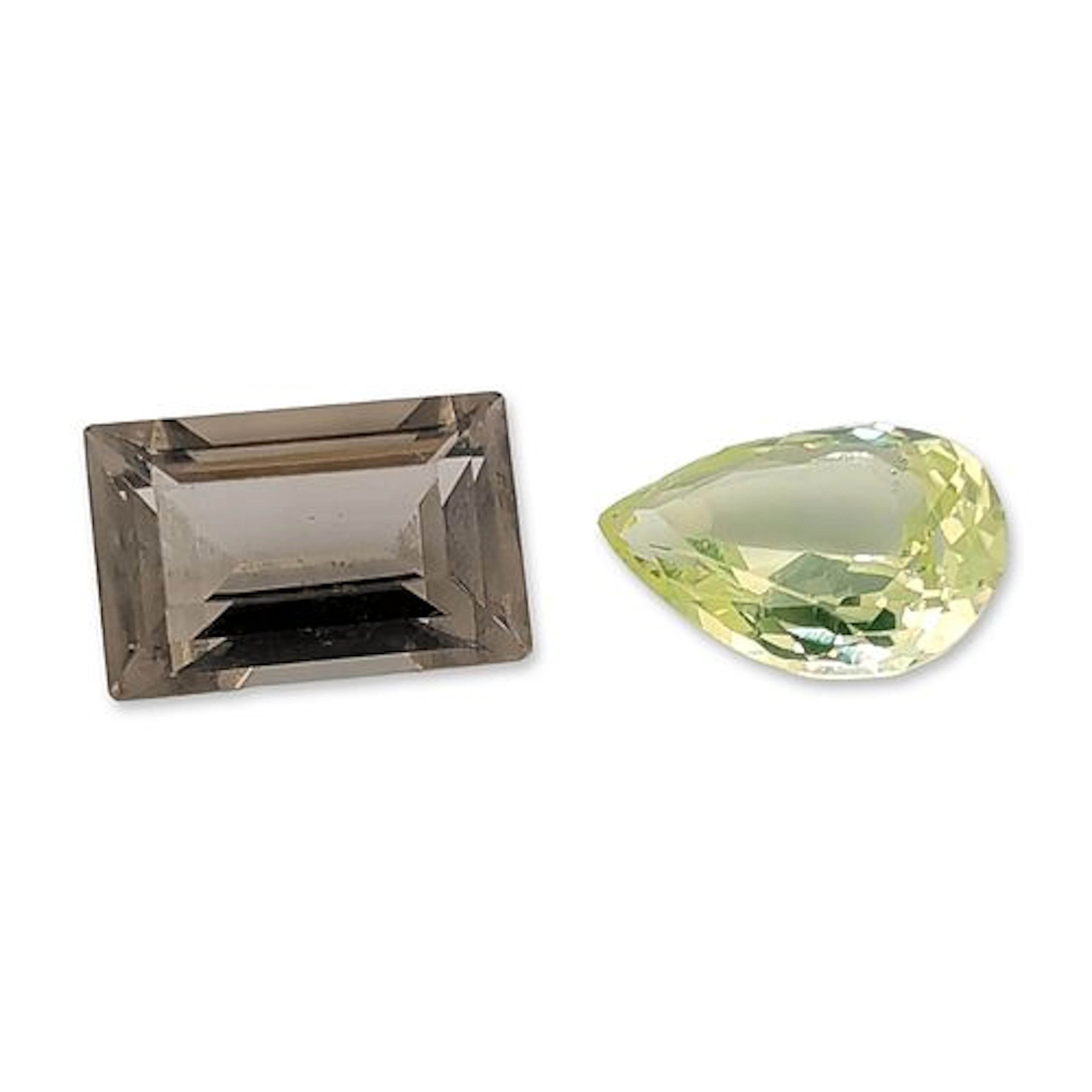 2pc Loose Emerald and Pear Cut Smoky Quartz and Yellow-Green Gemstones