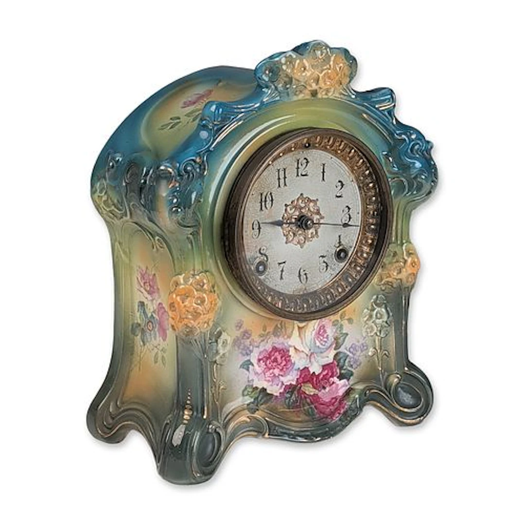 Royal Bonn Ansonia Porcelain Floral Mantel Clock
