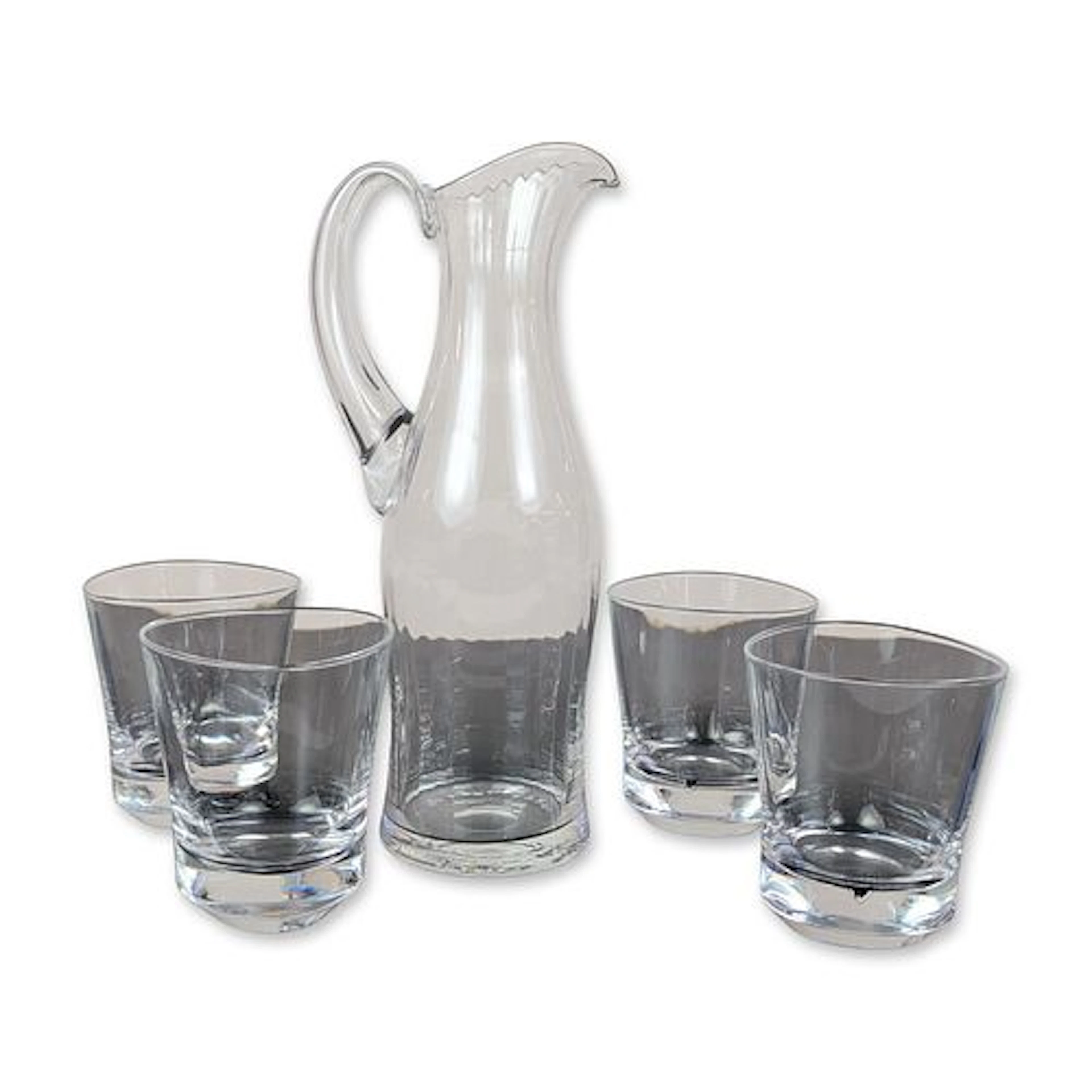 5pc Orrefors Sweden Crystal Blance Harmony Pitcher and Tumbler Set