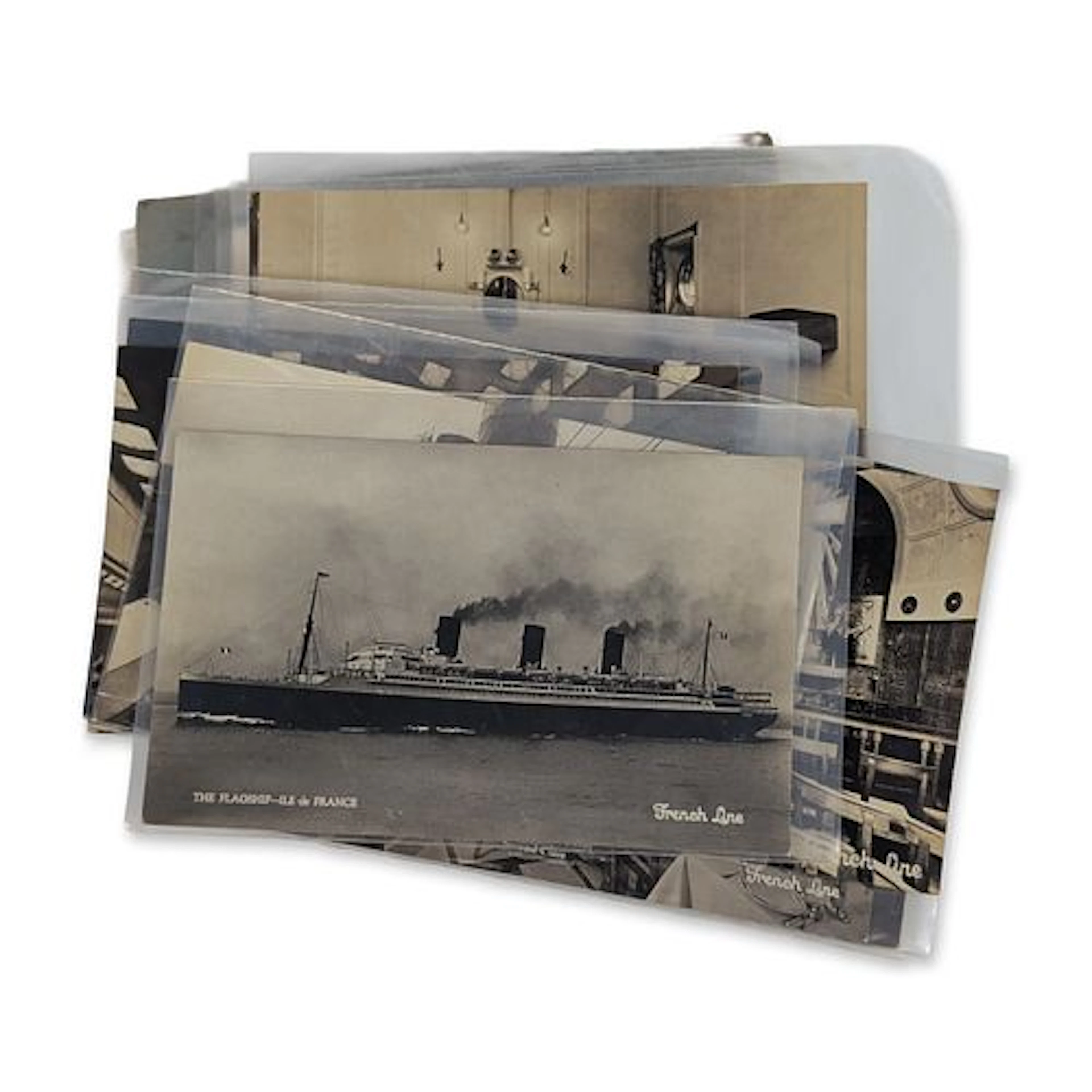 22pc Collection of French Line Ocean Liner Postcards and Folder