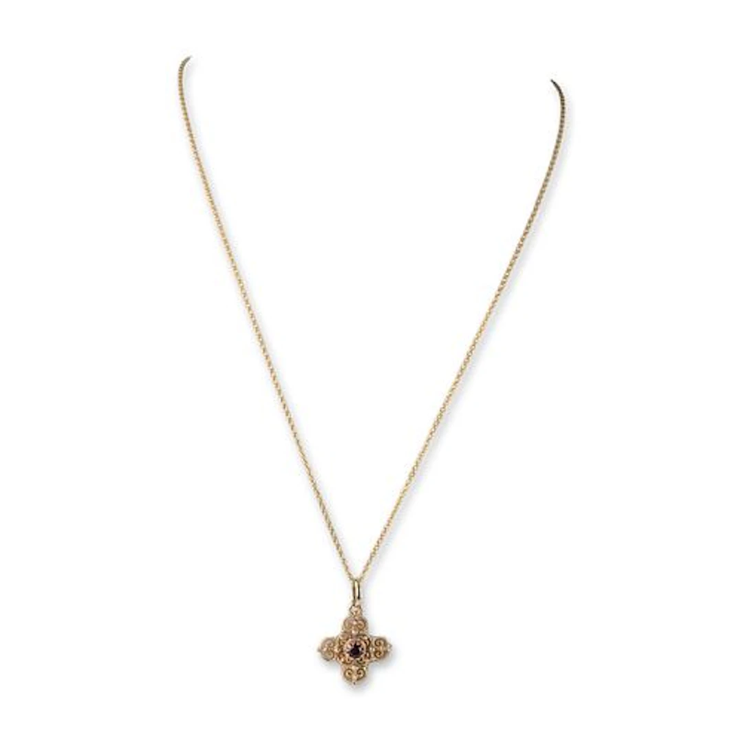 Italian 14K Gold and Vermeil Filigree Cross Pendant Necklace