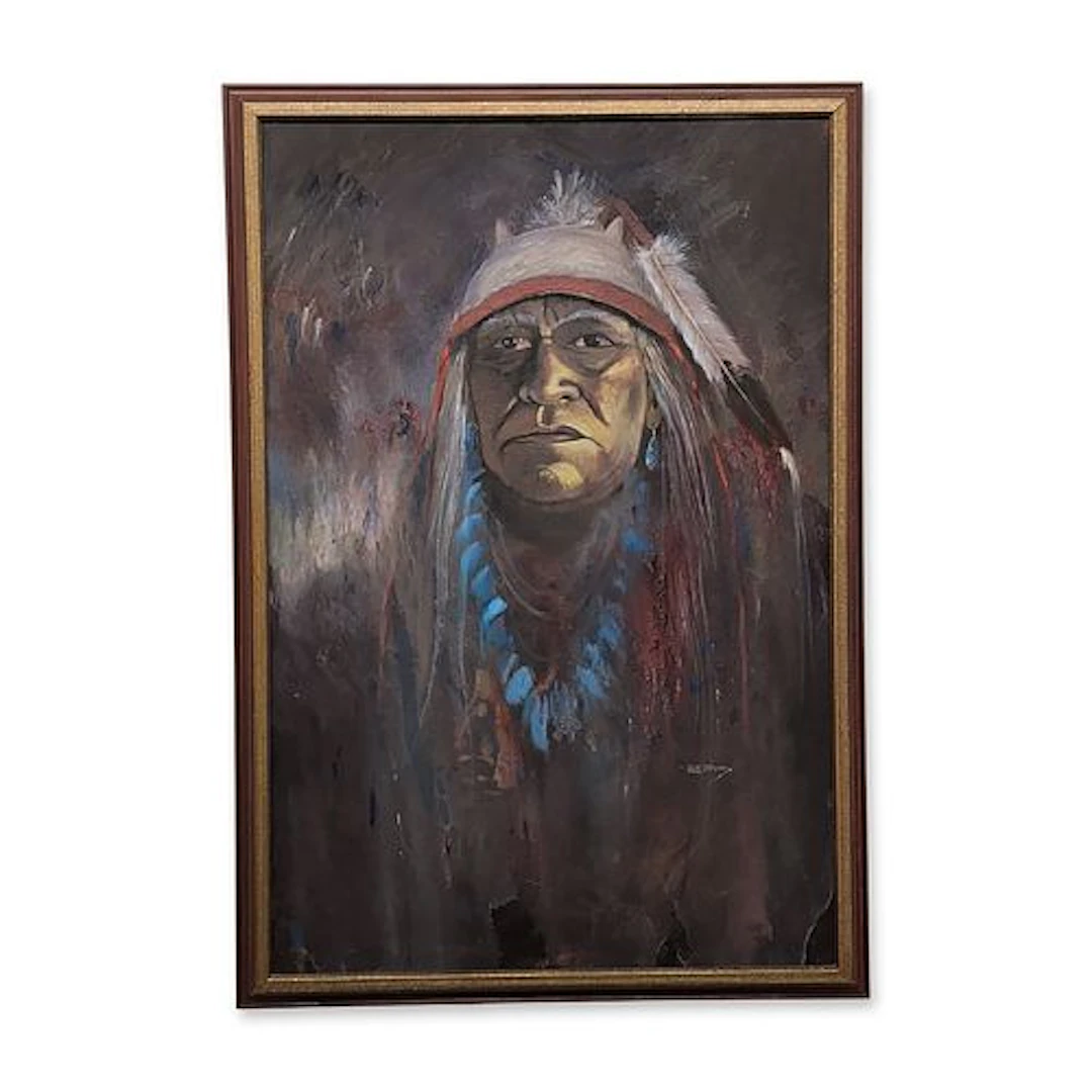 Dennis Jeffy (Navajo b. 1954) Oil on Canvas, Native American Portrait, Signed