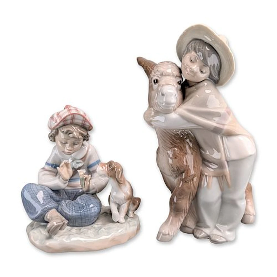 2pc Lladro Glazed Porcelain Platero and Marcelino & I Hope She Does Figurines