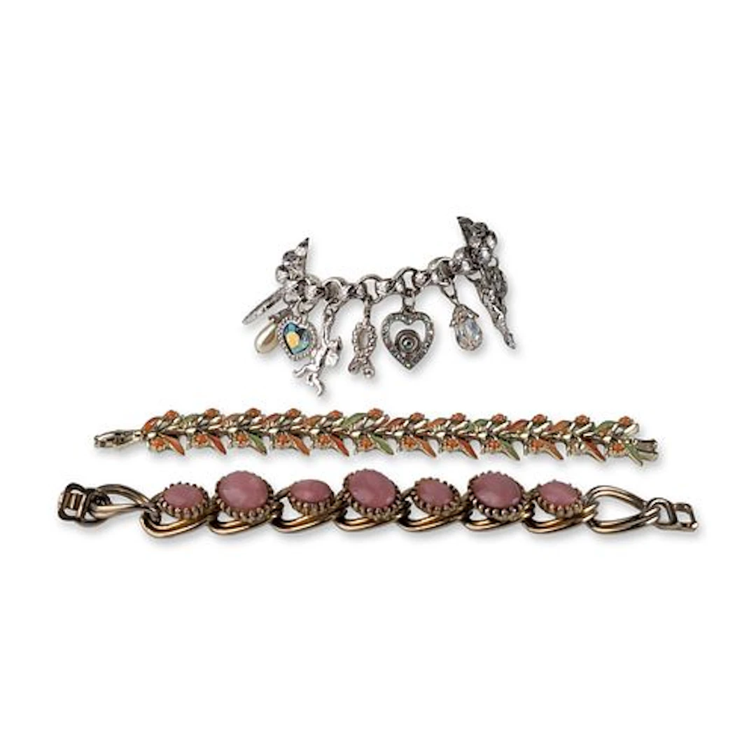 3pc Kirks Folly and Other Vintage Costume Jewelry Link and Charm Bracelets