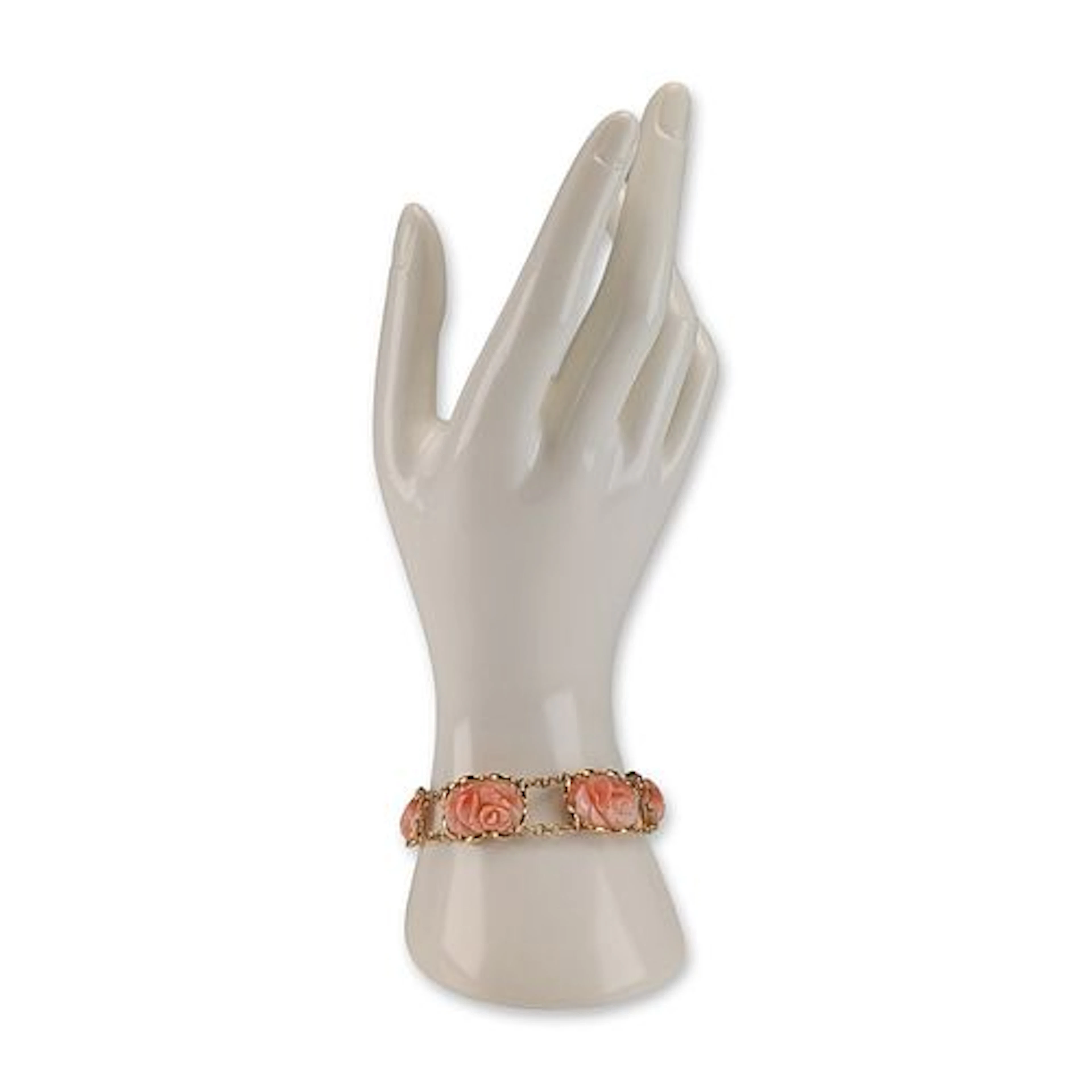 14K Yellow Gold and Carved Coral Rose Link Bracelet