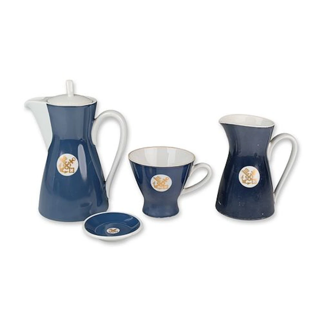 4pc Rosenthal North German Lloyd Cobalt Blue Nautical Teapot, Creamer