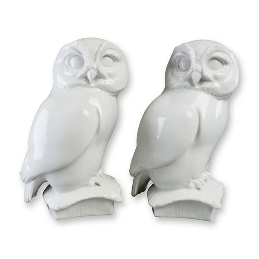 2pc Meissen Germany Porcelain Owl Figures, 19th Century