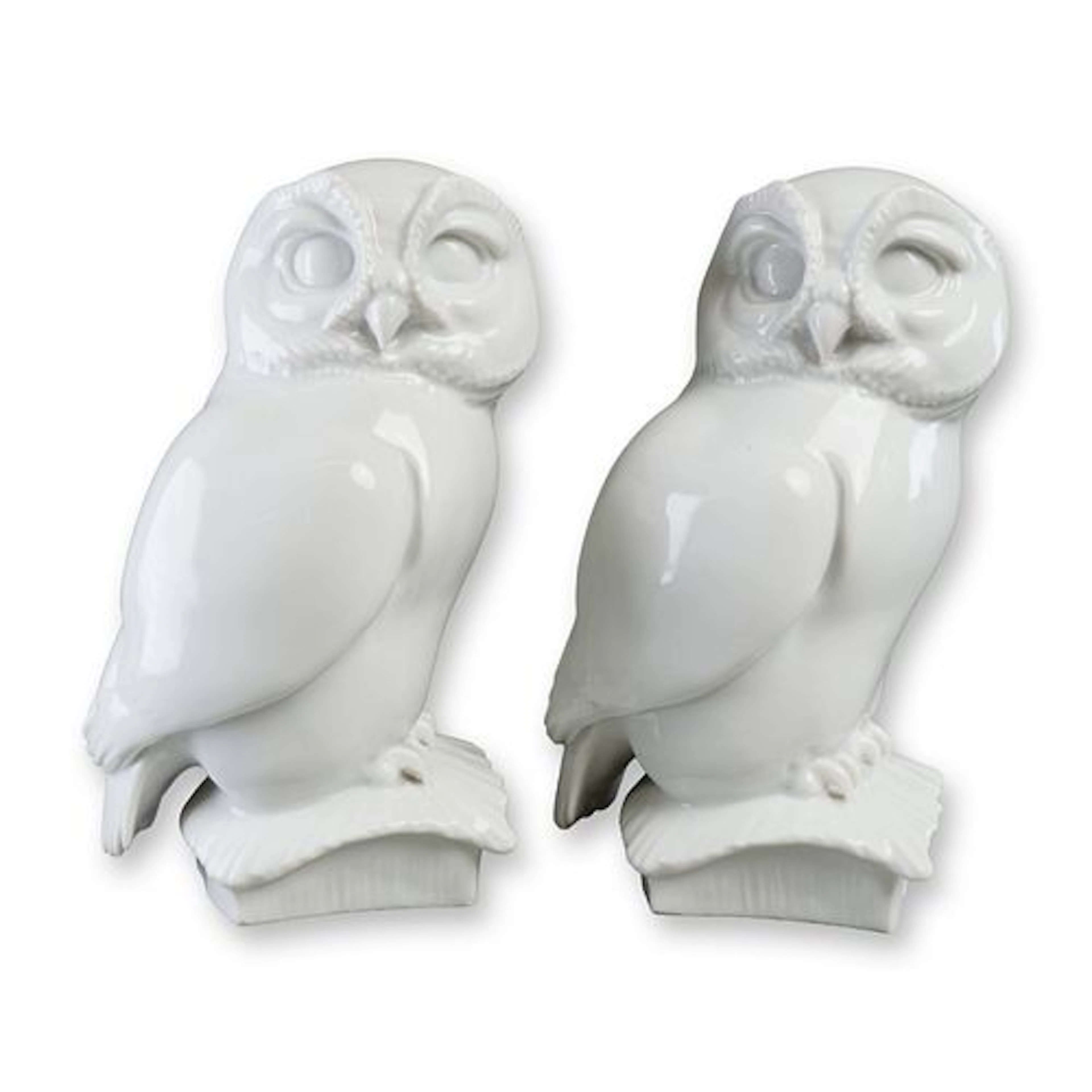 2pc Meissen Germany Porcelain Owl Figures, 19th Century