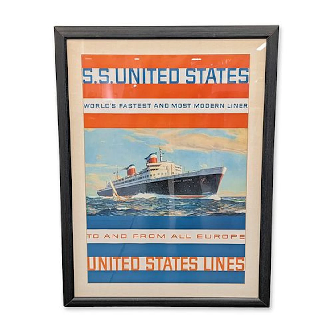 Mid-Century S.S. United States Travel Lithograph on Paper Poster