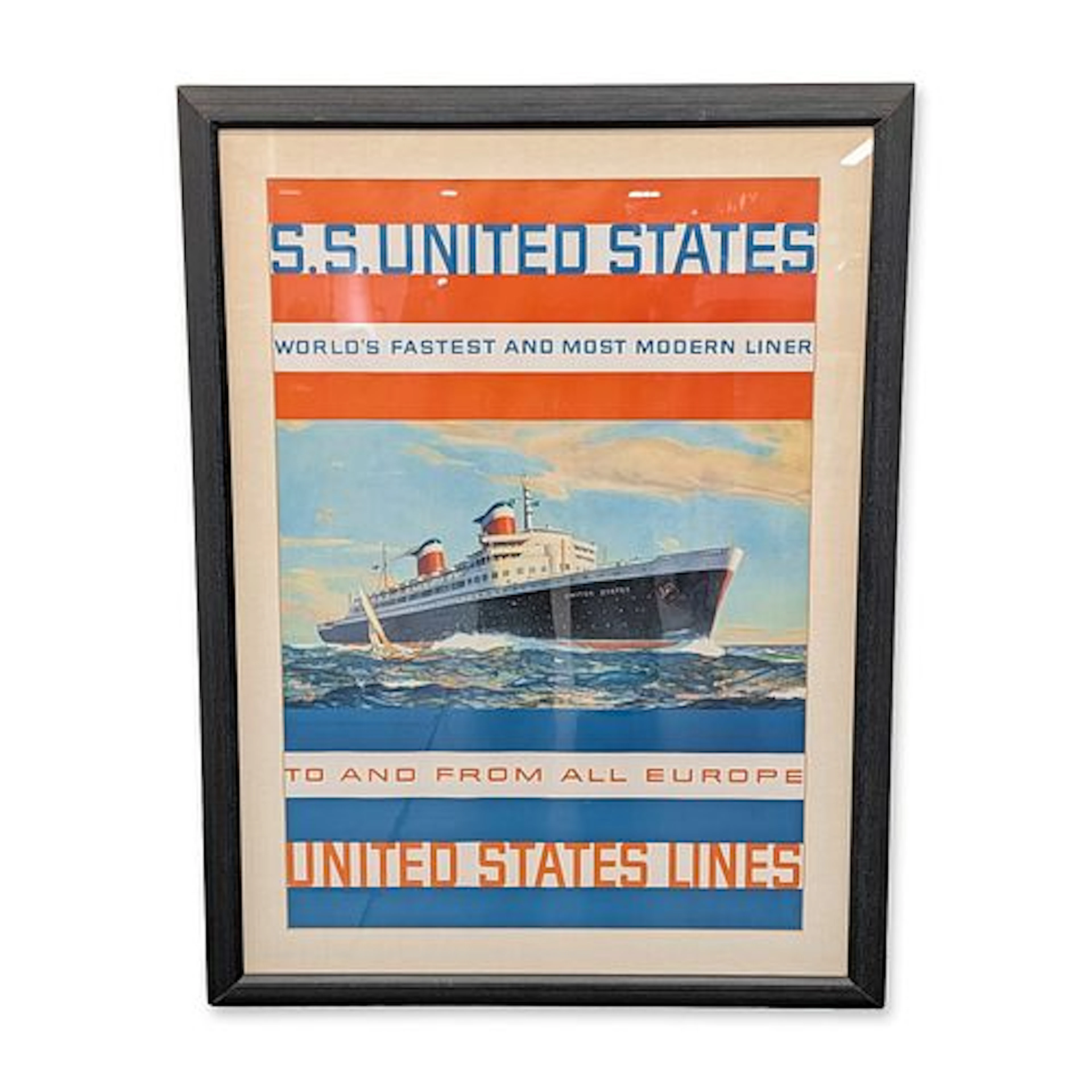 Mid-Century S.S. United States Travel Lithograph on Paper Poster