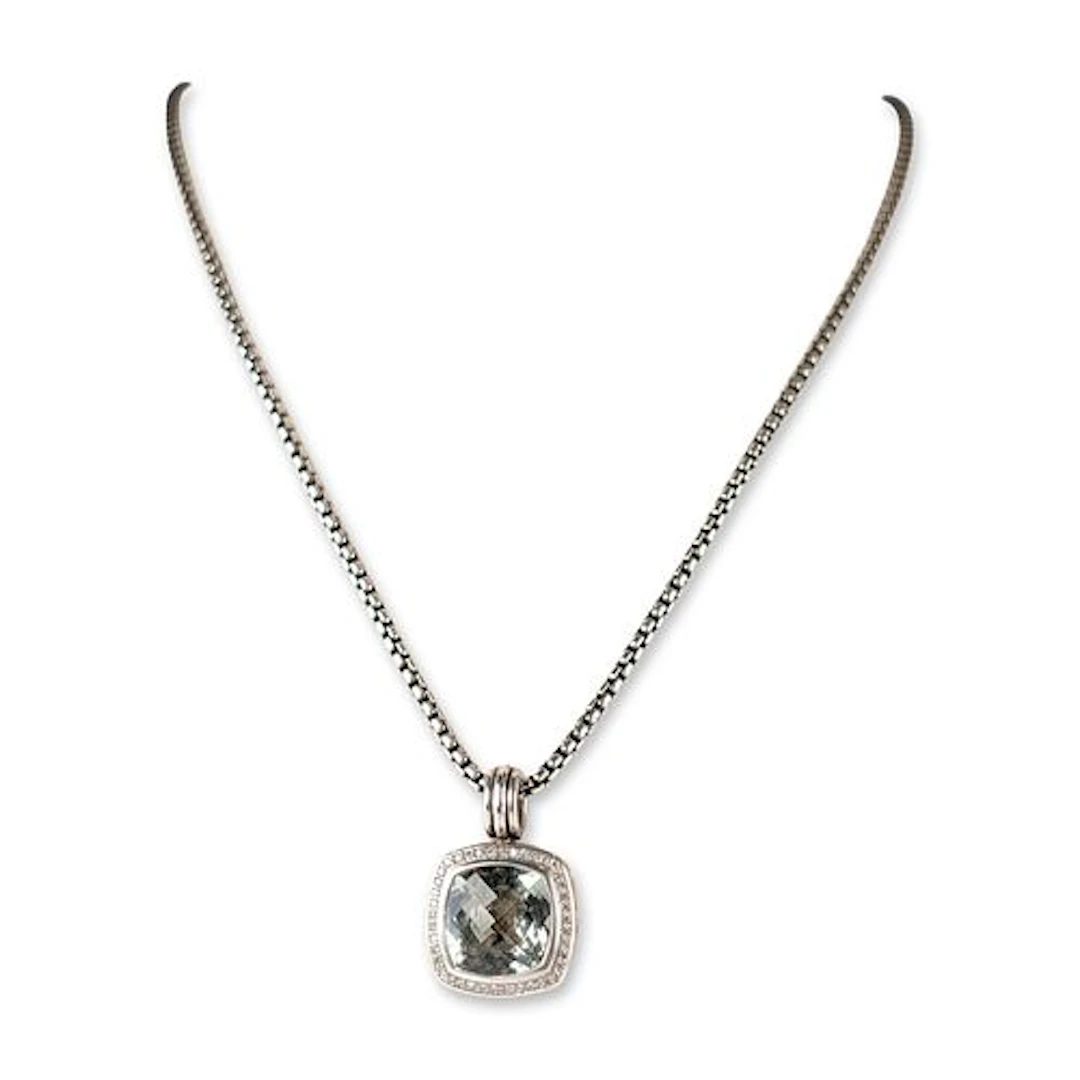 David Yurman Sterling Silver Prasiolite and Diamond Albion Pendant Necklace