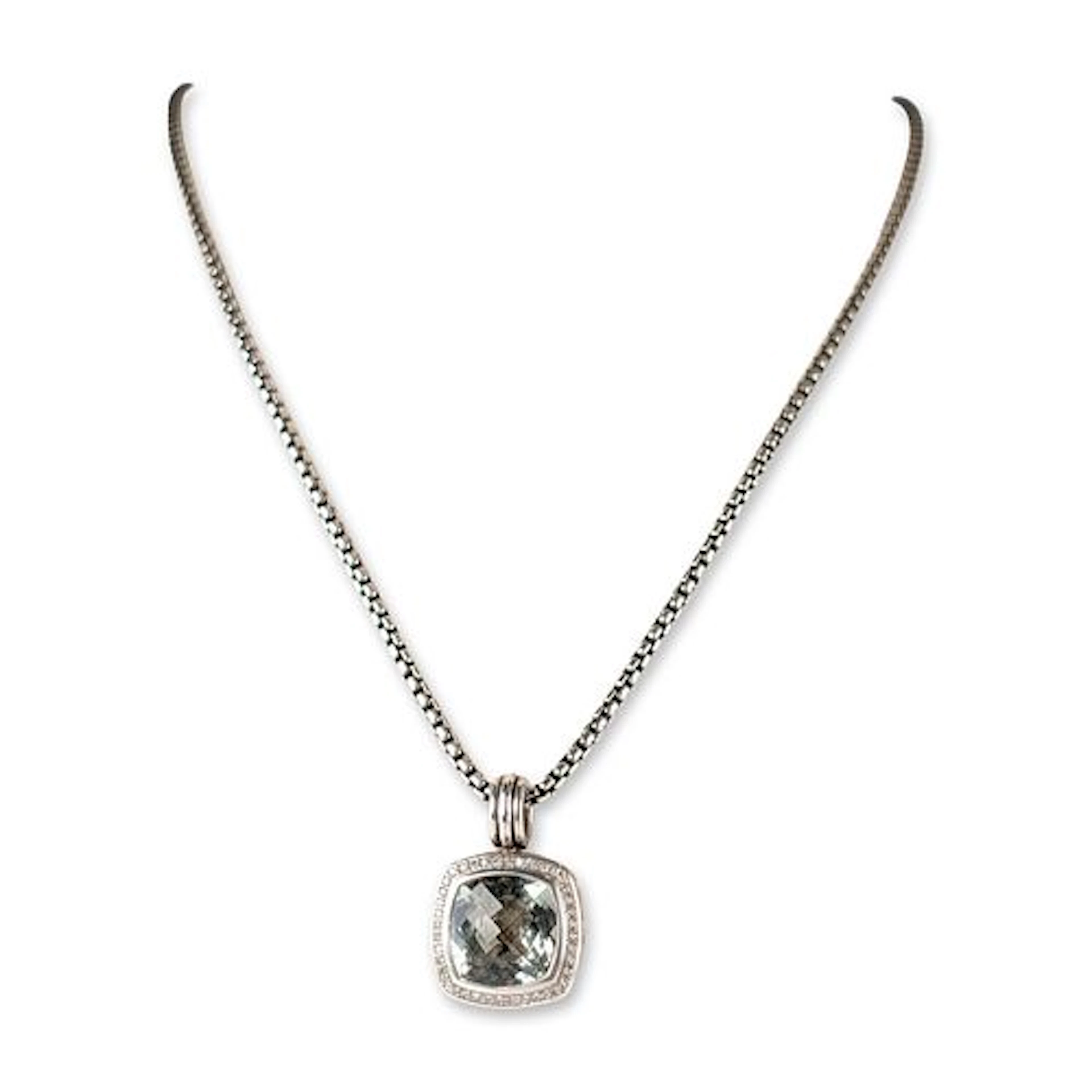 David Yurman Sterling Silver Prasiolite and Diamond Albion Pendant Necklace