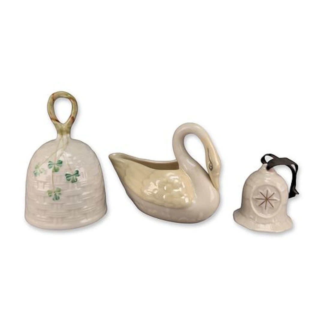 Trio of Belleek Ireland Parian Porcelain Figurines and Ornaments