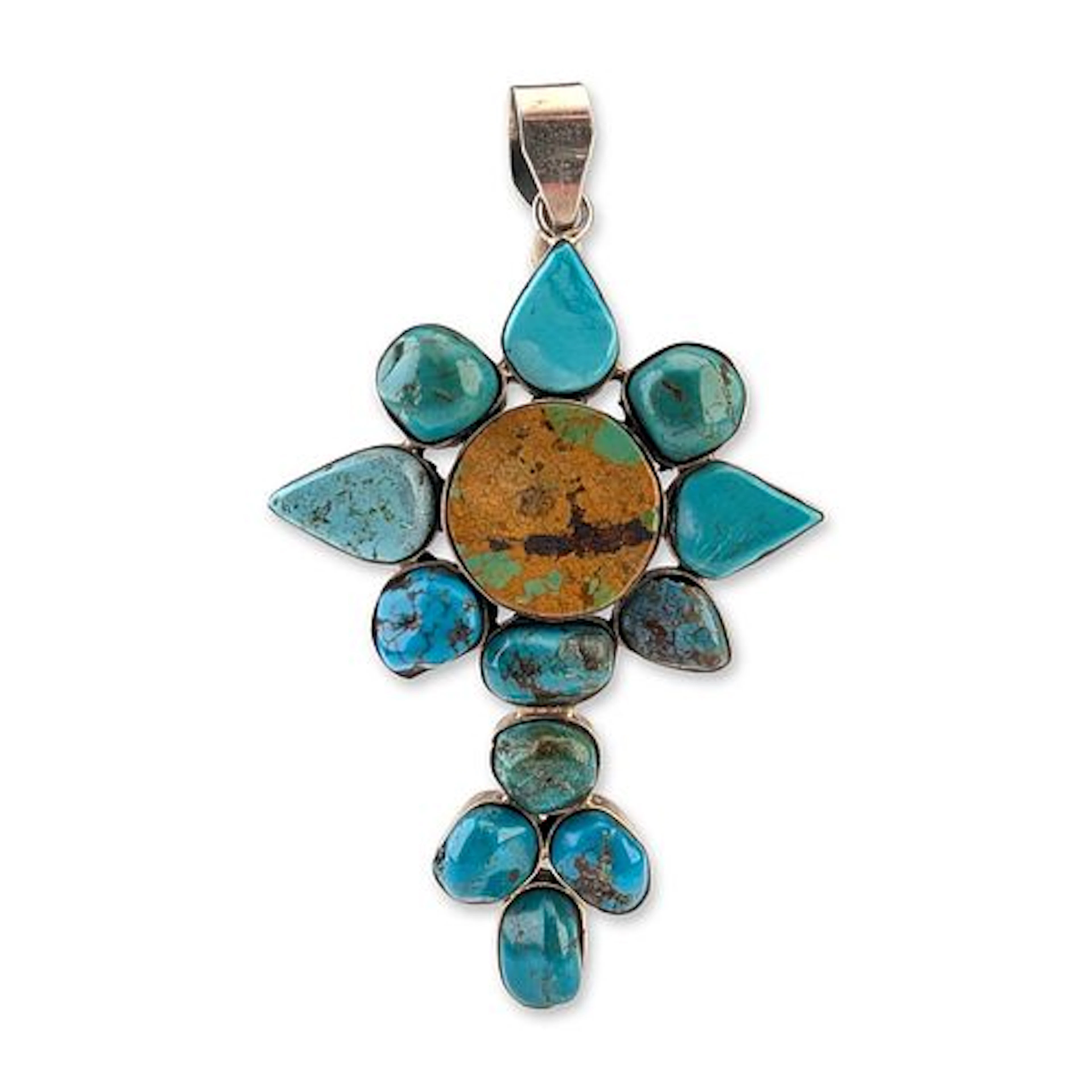 Southwestern Sterling Silver and Turquoise Cluster Pendant