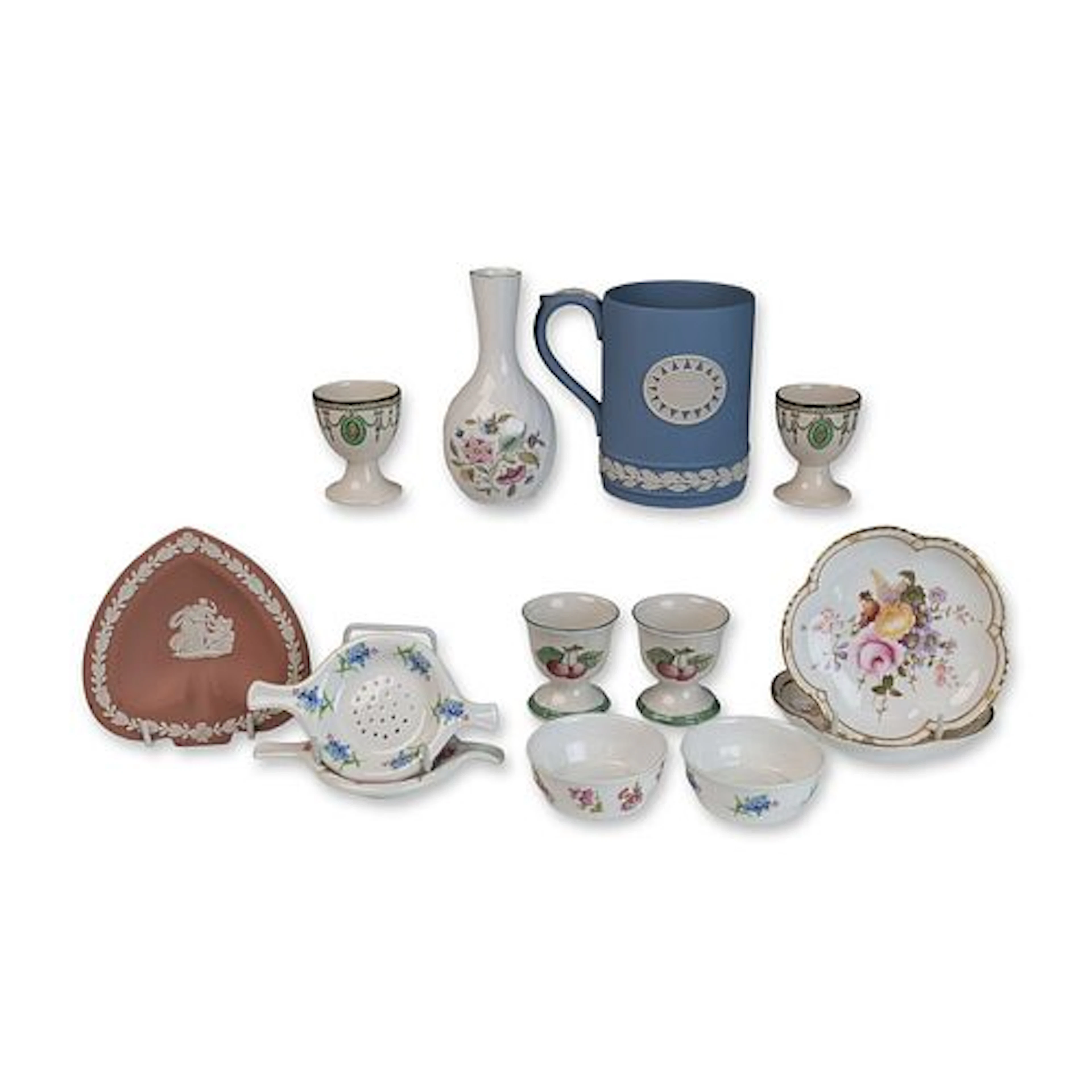 13pc English and German Porcelain and Jasperware Decorative Objects