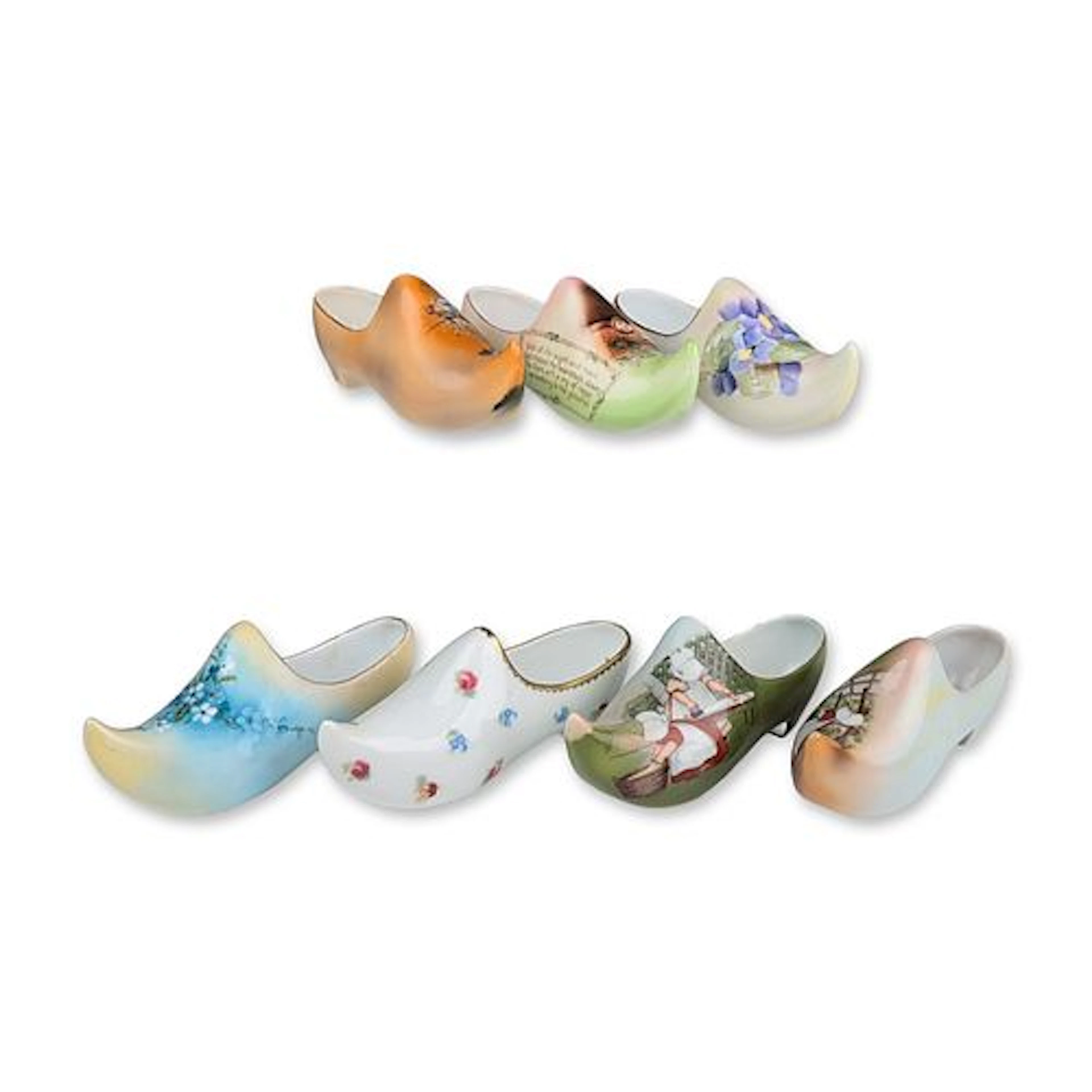 Group of Hand Painted German Porcelain Clog Figurines