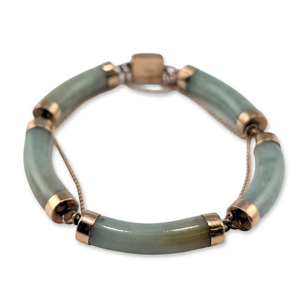 14K Yellow Gold and Jadeite Tube Link Bracelet