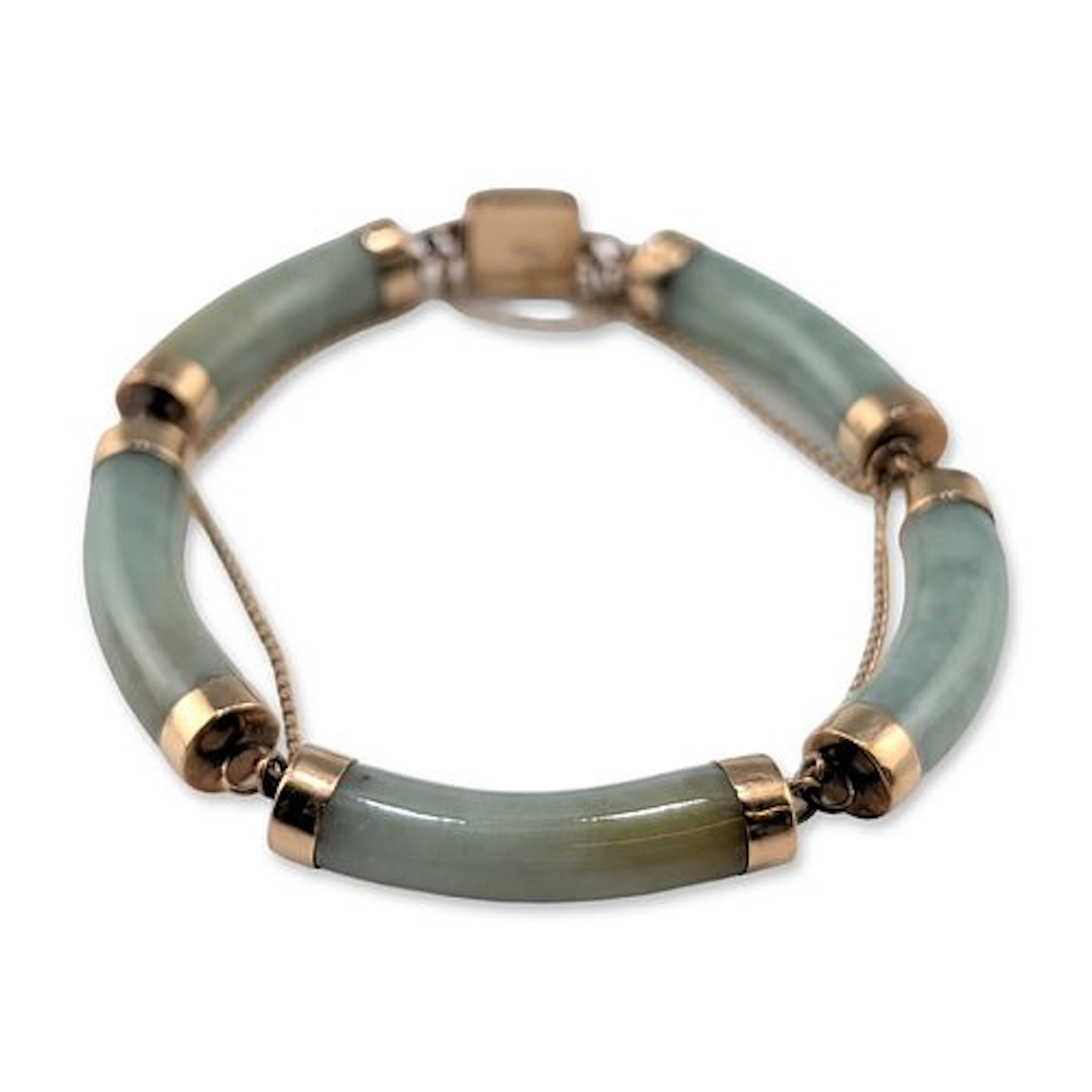 14K Yellow Gold and Jadeite Tube Link Bracelet