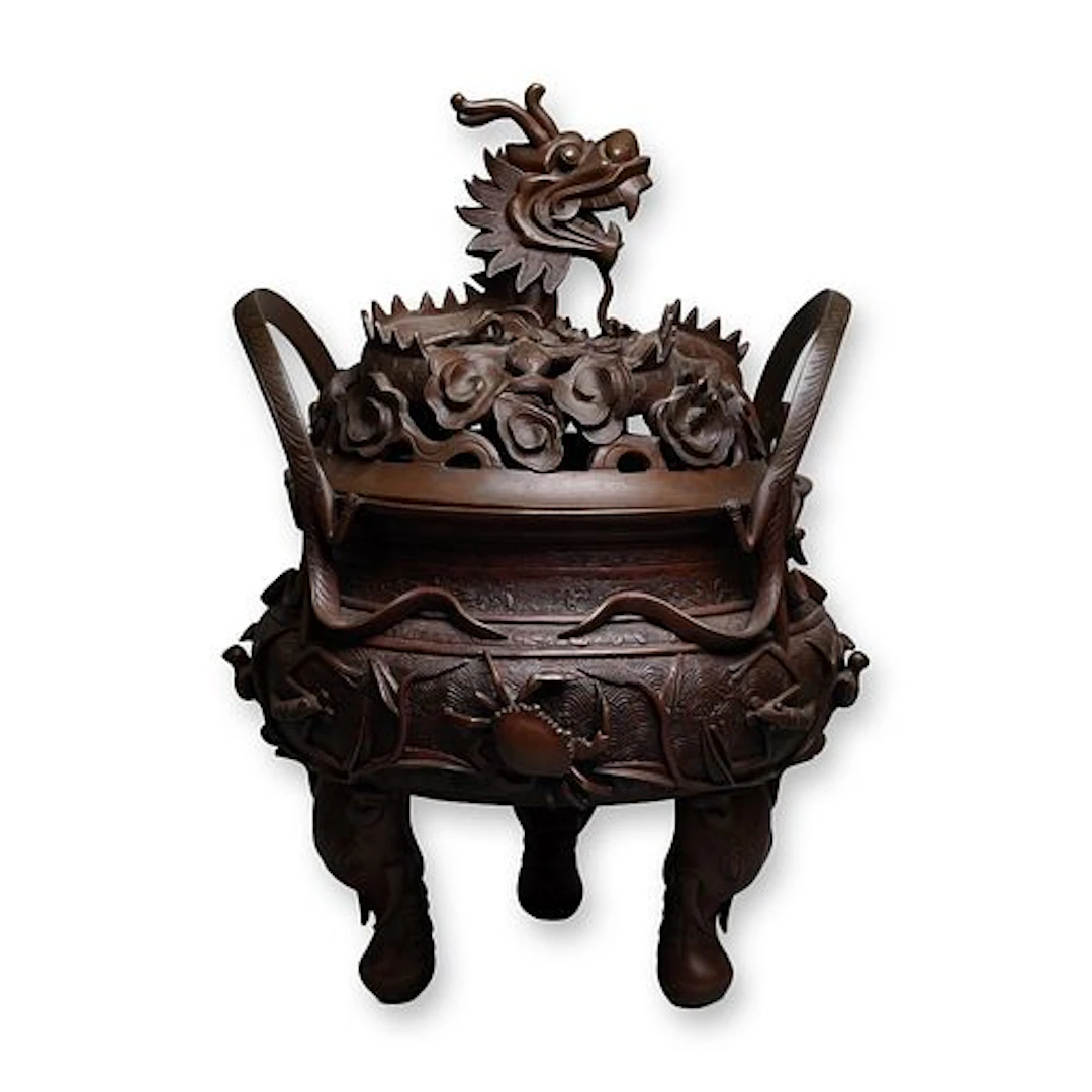Chinese Bronze Tripod Censer, Dragon and Sealife