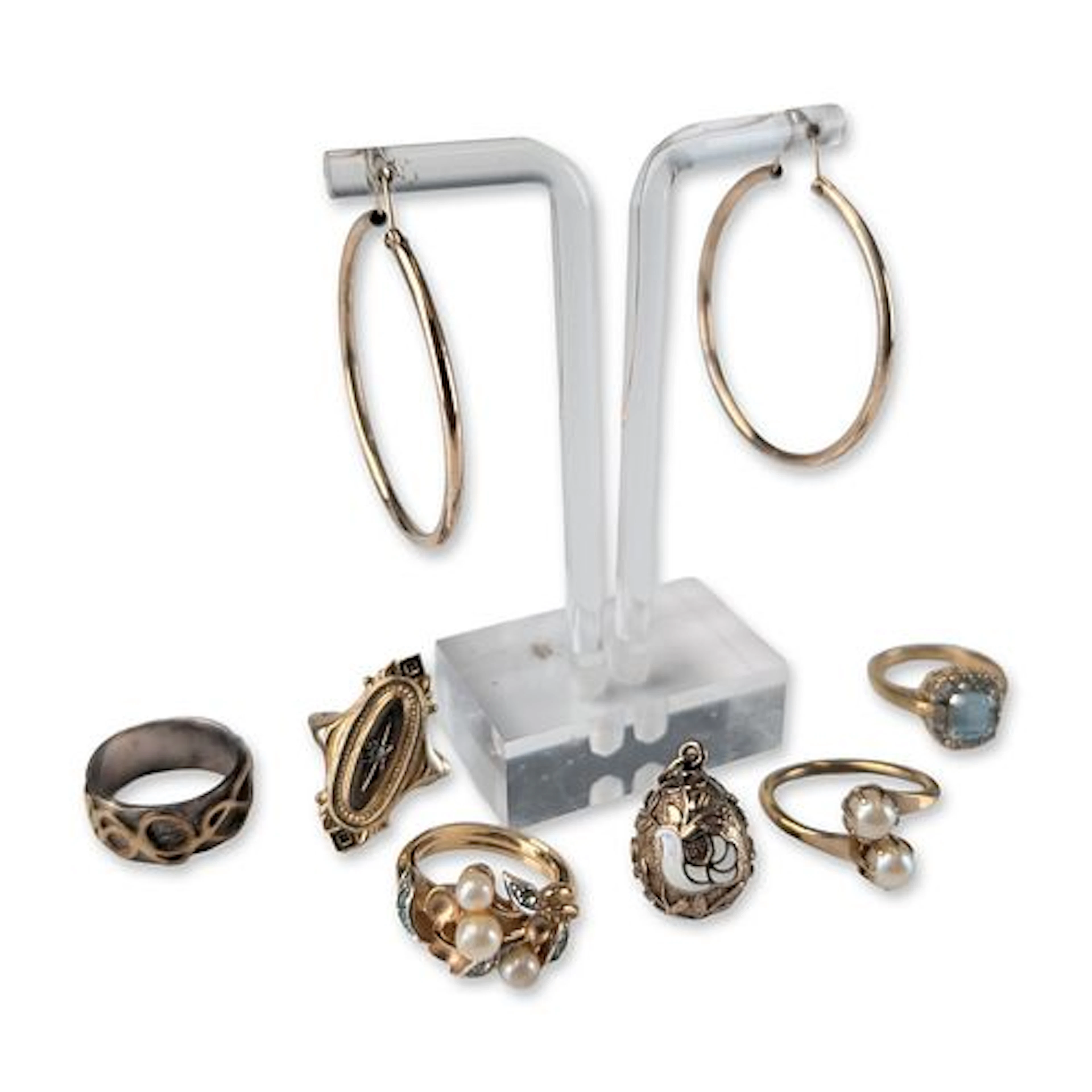 8pc Gold-plated Pendant, Earrings, and Rings