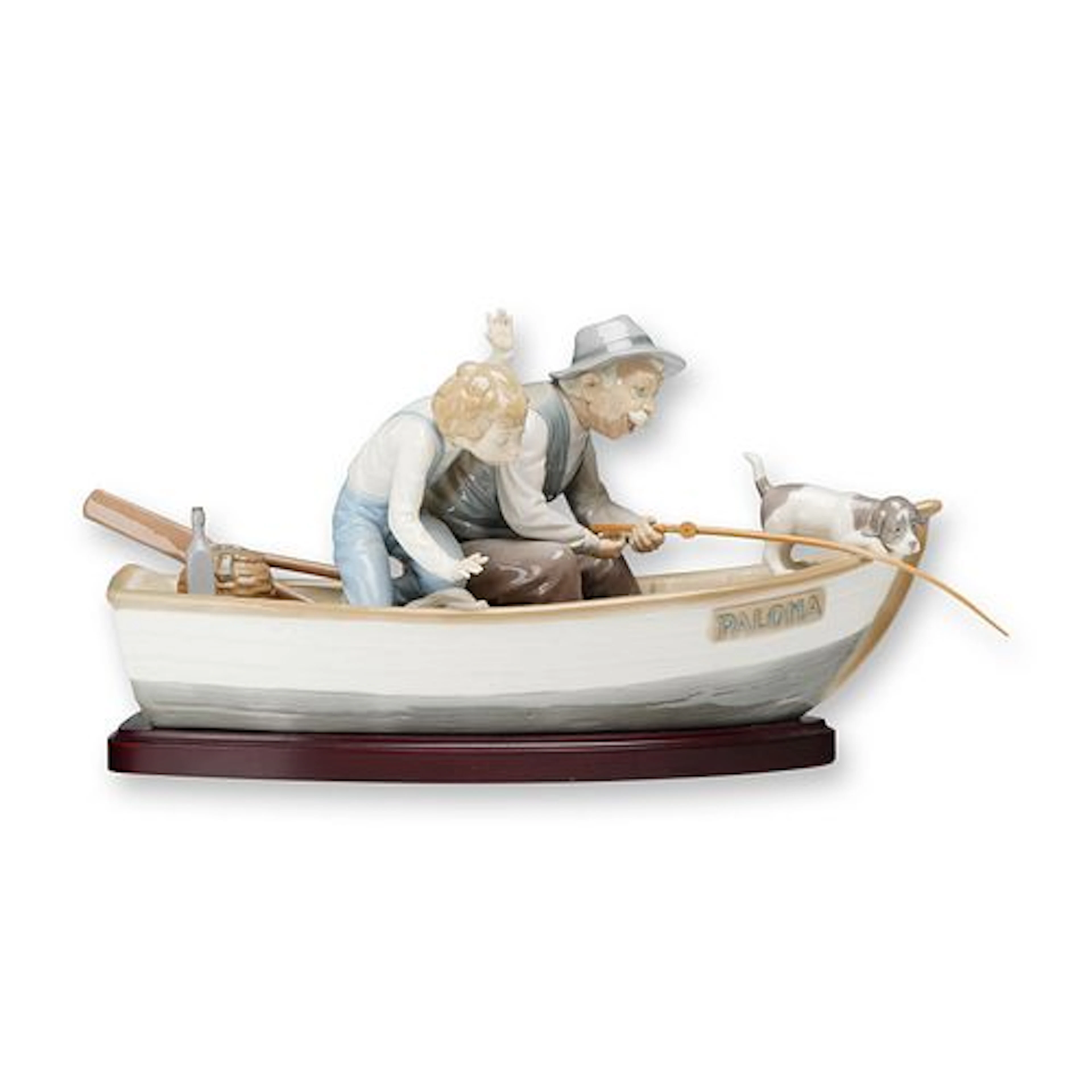 Lladro Fishing with Gramps Porcelain Figurine 5215 with Base