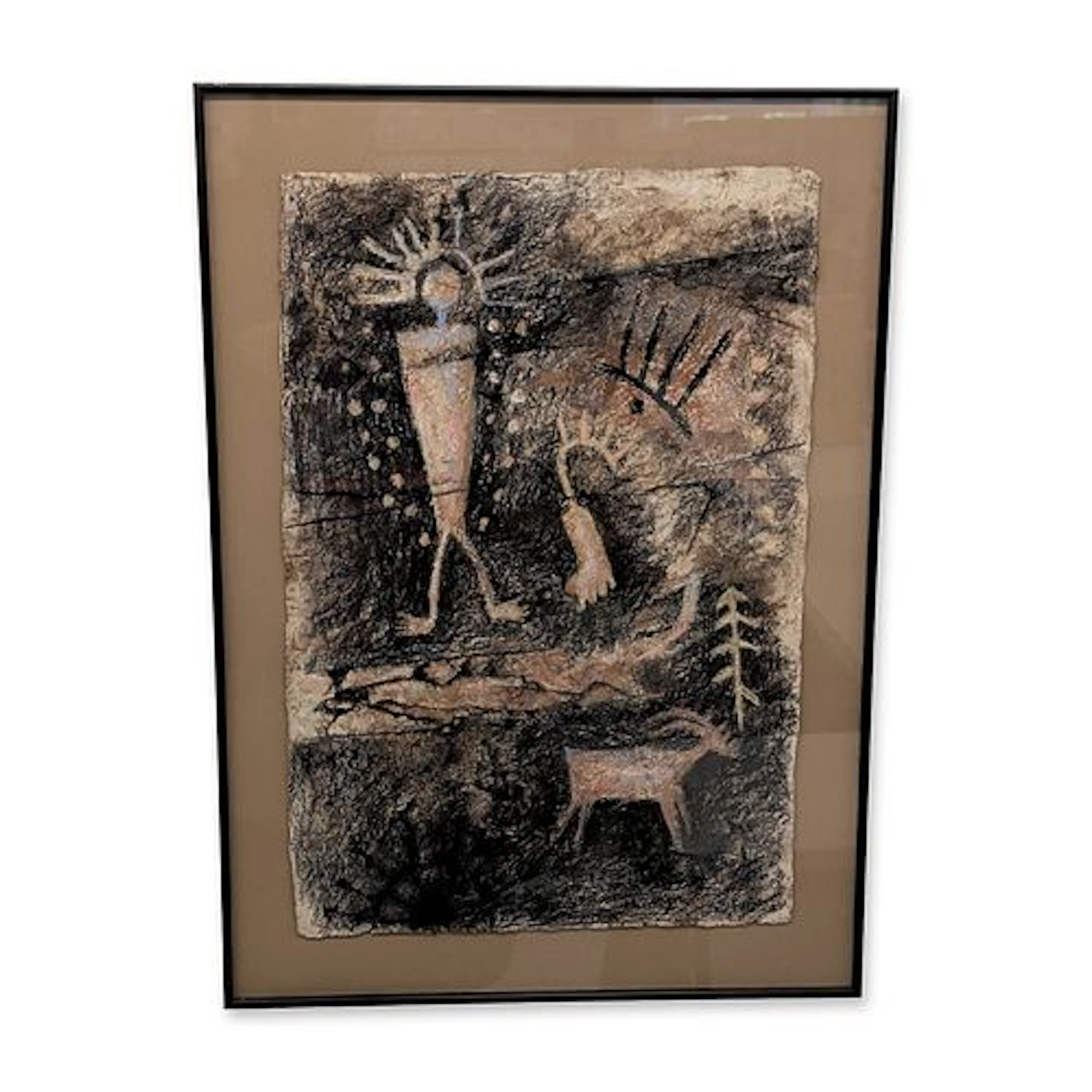 Monica Stobie (American b. 1953) Pastel on Bark Paper, Hunting Magic, Signed