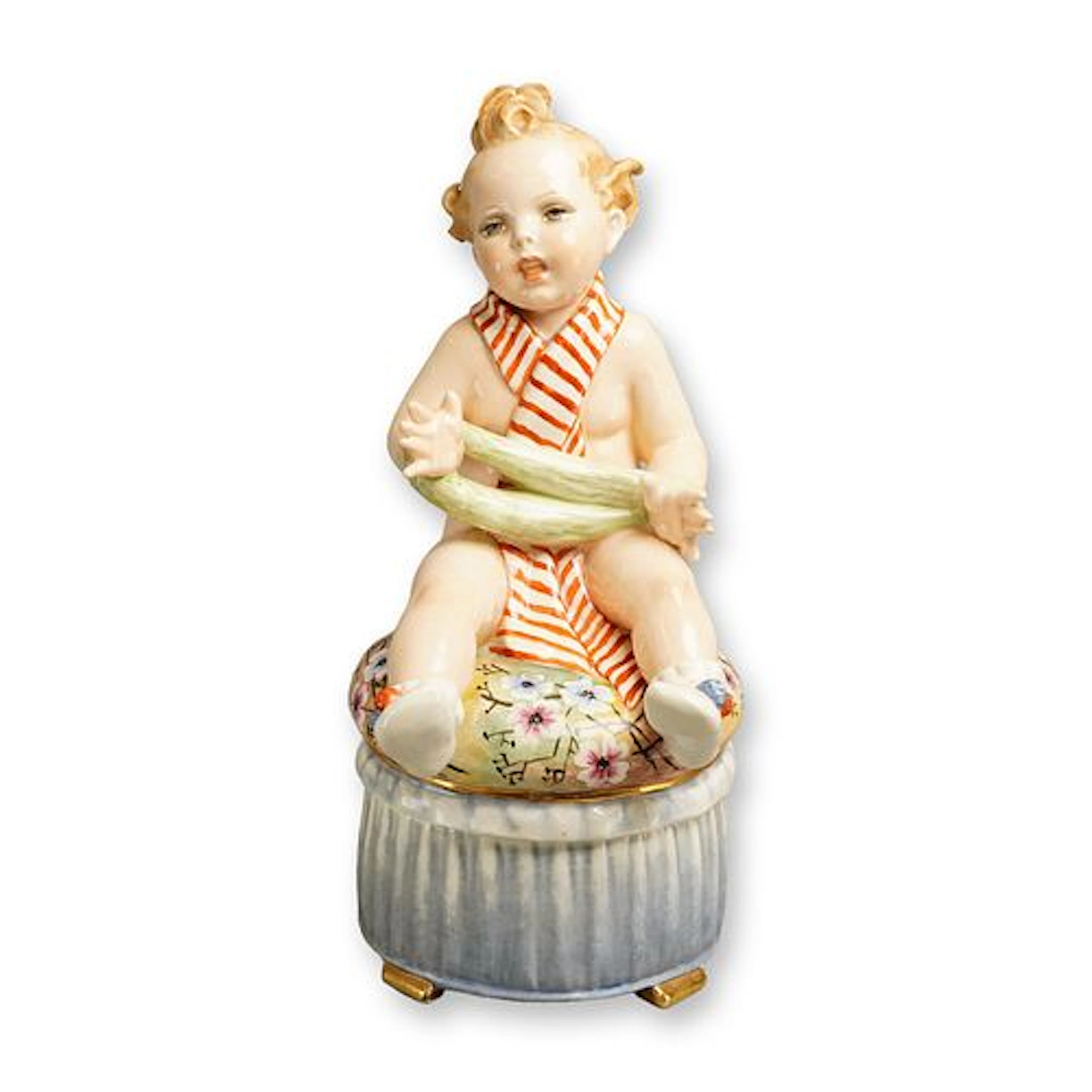 Italian Porcelain Covered Box Depicting a Child, Signed, Early 20th Century