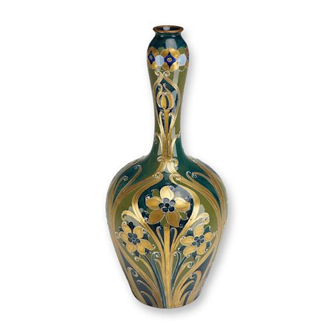 James Macintyre by William Moorcroft Green and Gold Florian Ware Vase