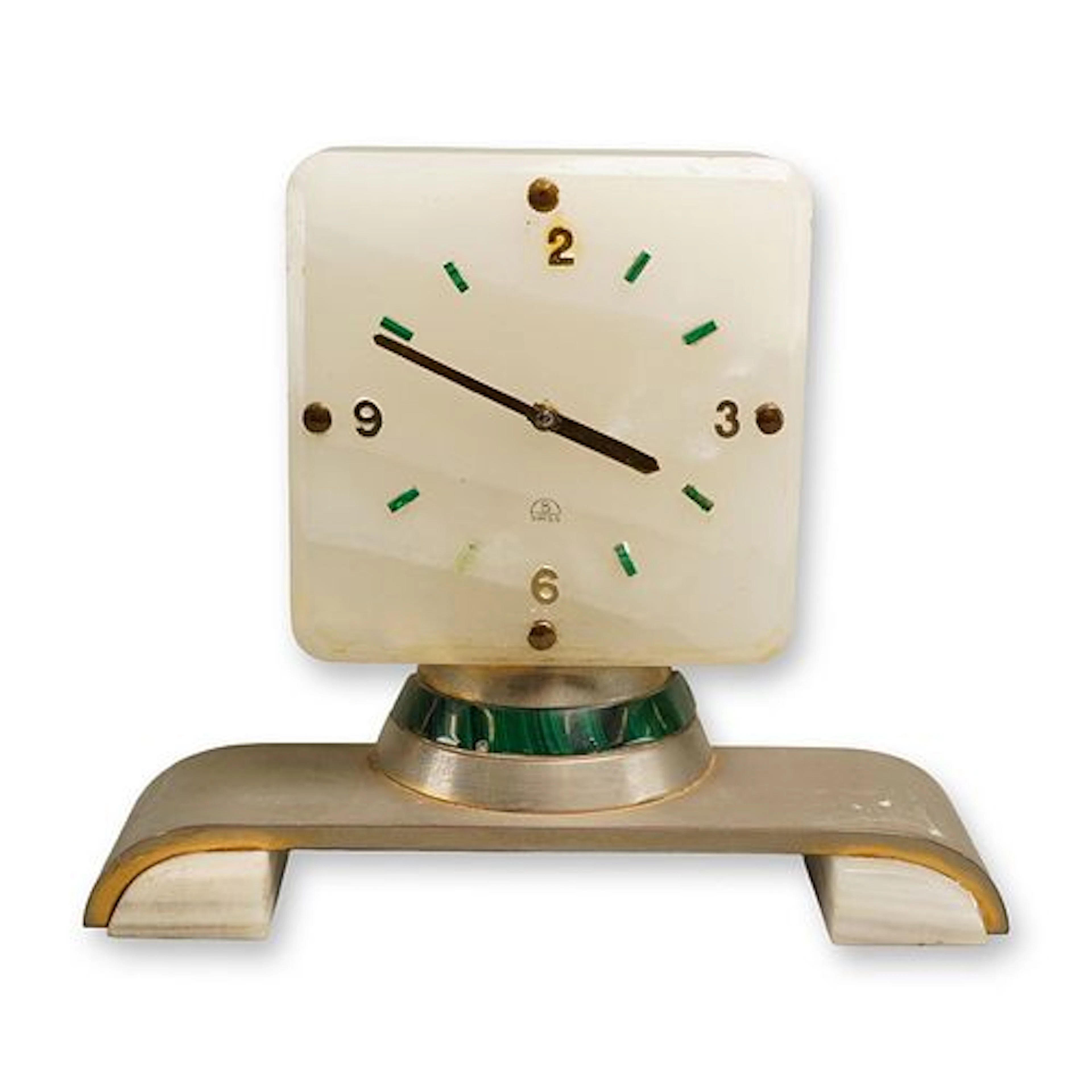 French Onyx and Malachite Art Deco Clock, Early 20th Century