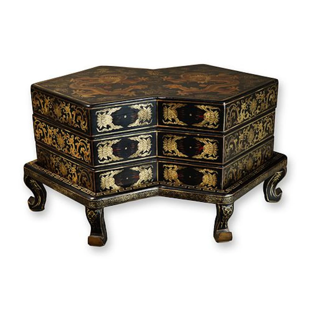 Chinese Lacquer Gilt Box on Stand