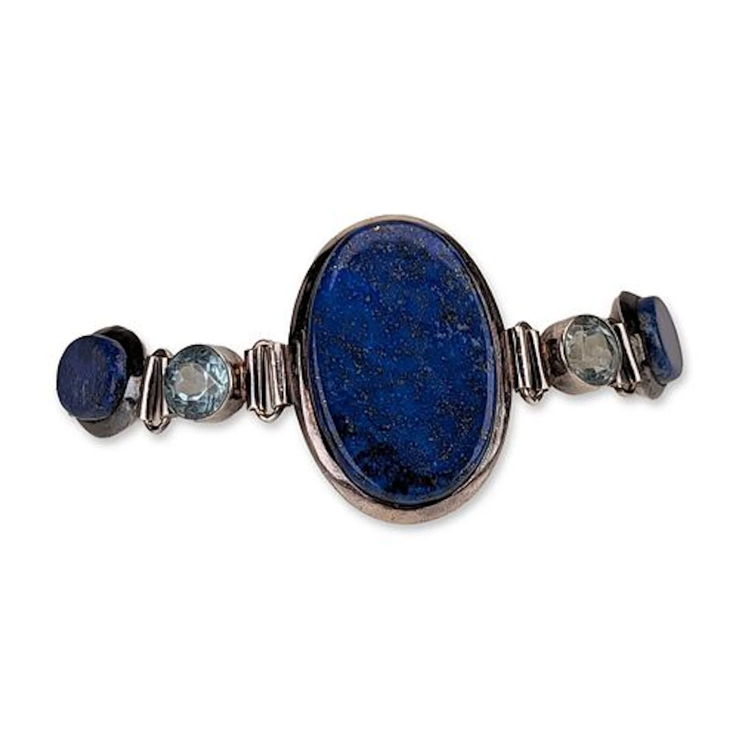 Sterling Silver Lapis Lazuli and Blue Topaz Link Bracelet