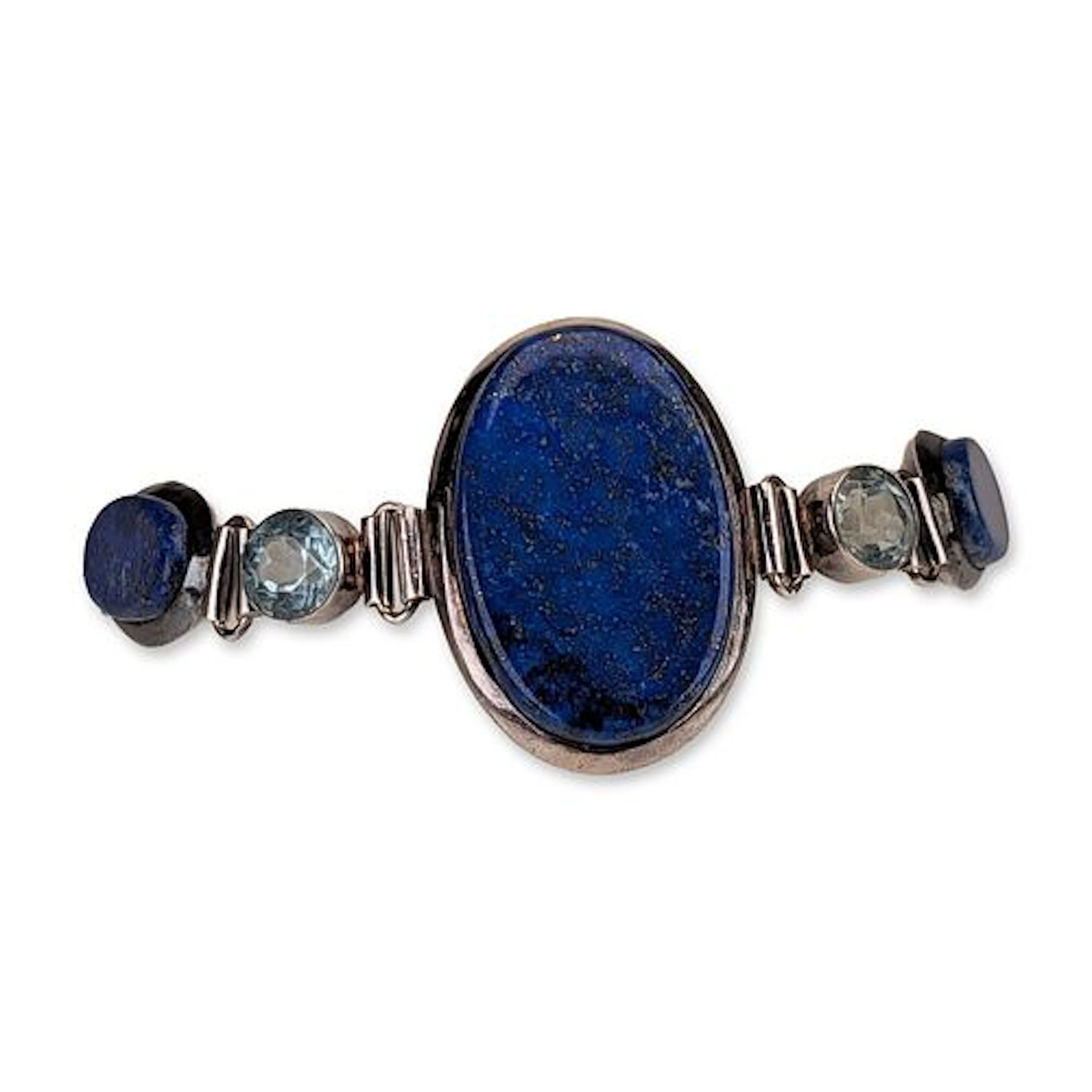 Sterling Silver Lapis Lazuli and Blue Topaz Link Bracelet